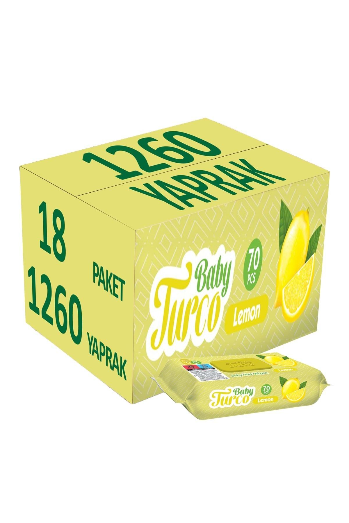 Baby Turco Islak Havlu Mendil 70 Yaprak Limon 18 Li Set Plastik Kapaklı (1260 YAPRAK)