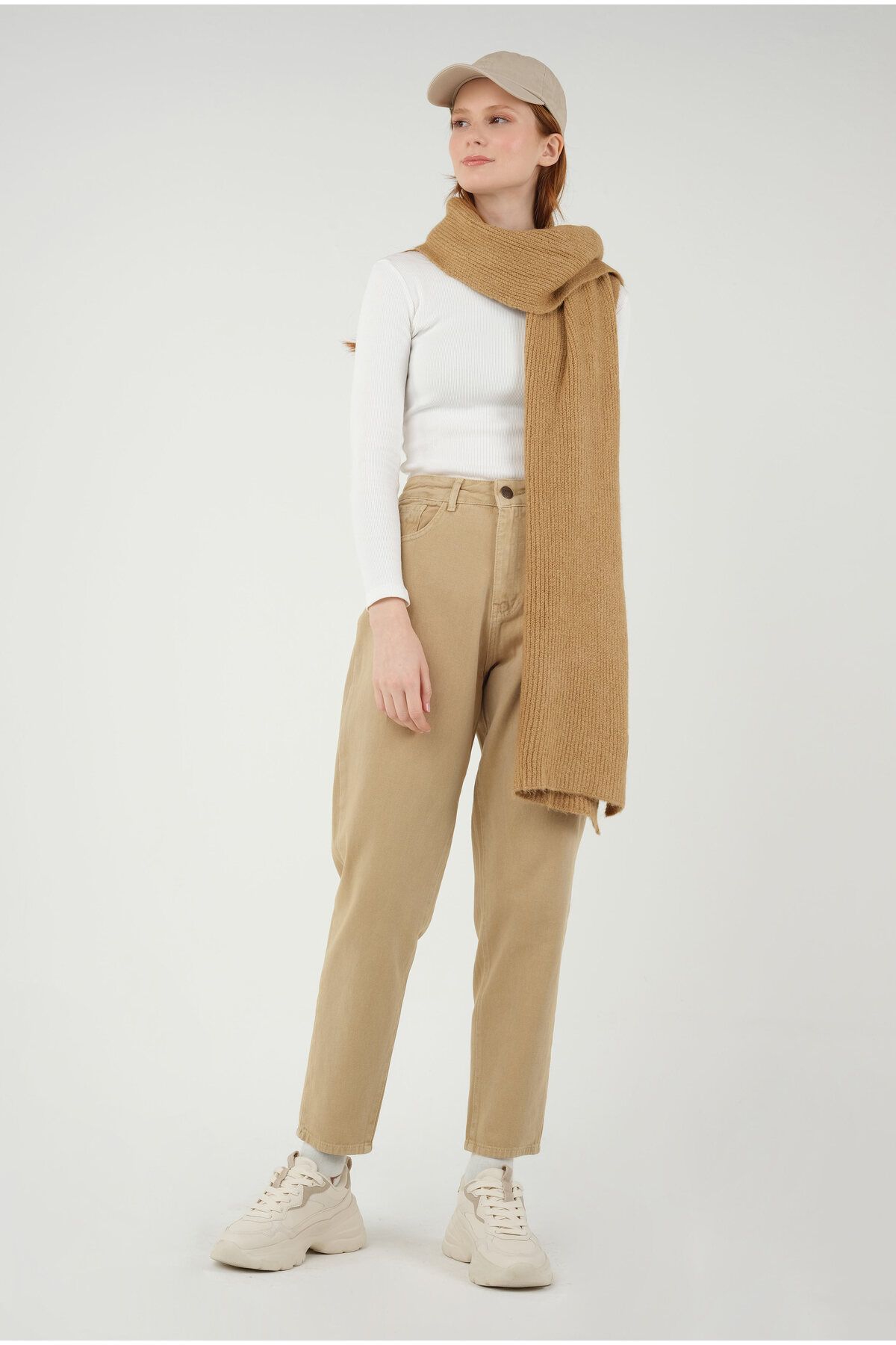 HEQA-Eșarfă Camel din tricot simplu 3