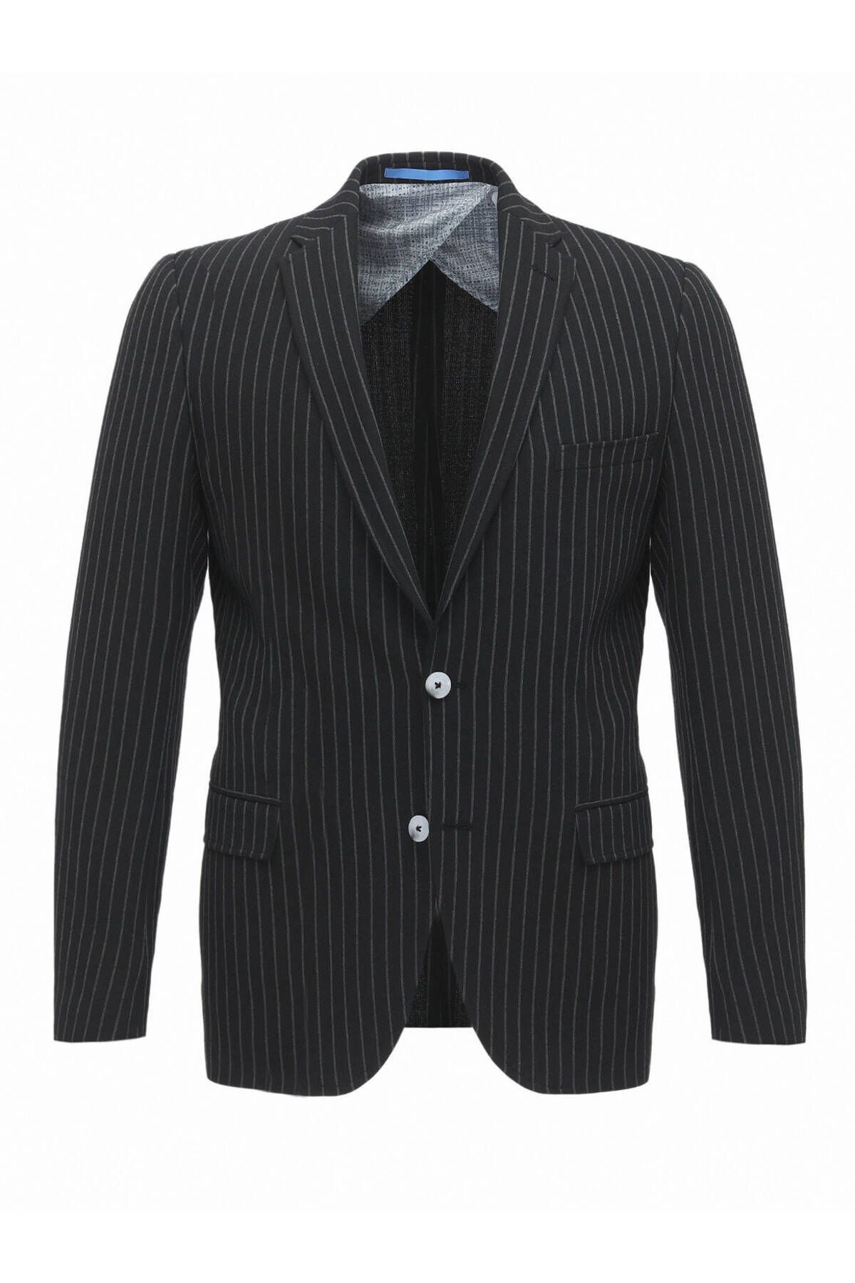 Kip-Black Striped Slim Fit Jacket 8