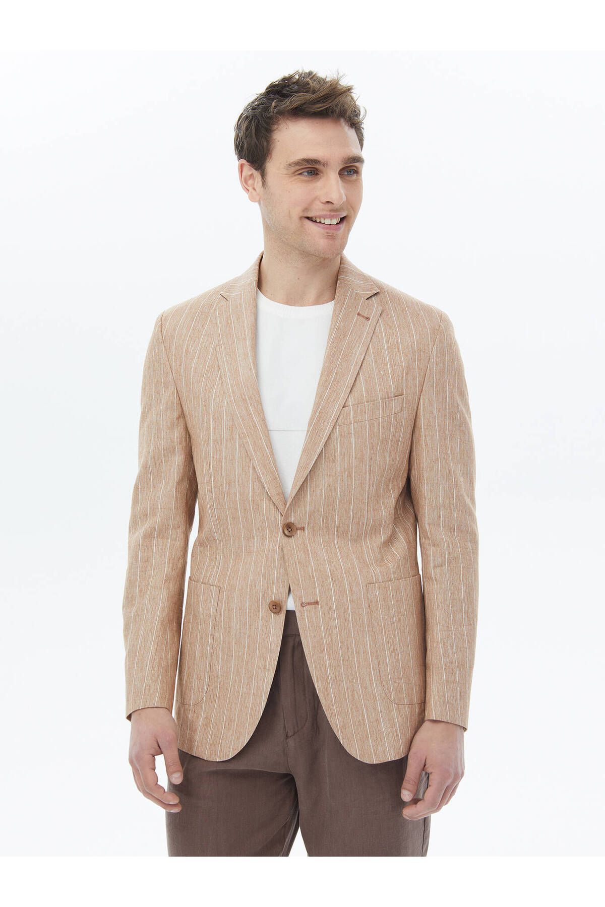 Kip-Modern Fit Brick Striped Cotton Blend Jacket 3