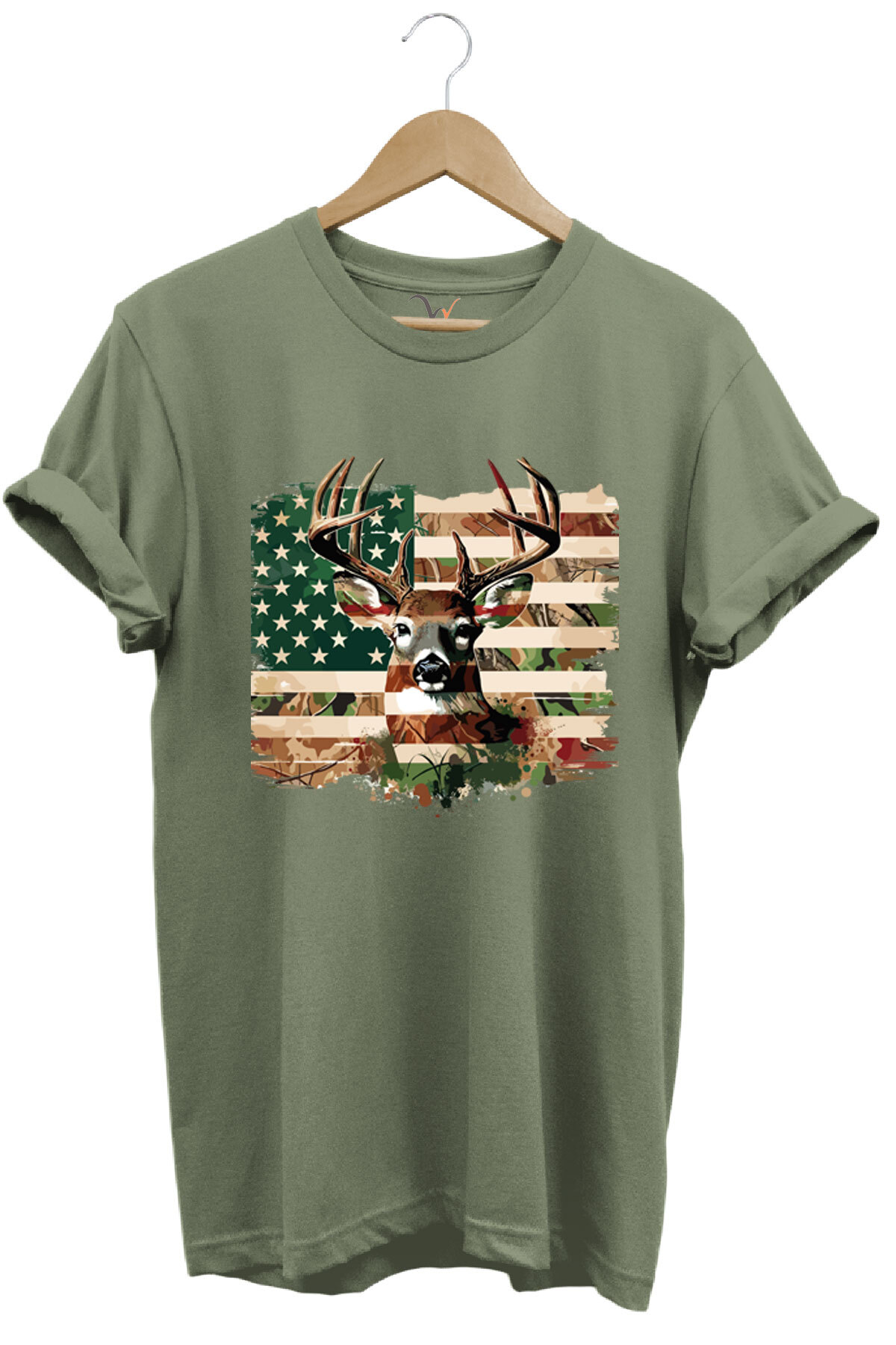 Hunting Hunting Camouflage Deer Hunting Poster Printed 100% Cotton Regular Fit Crew Neck Khaki T-shirt
