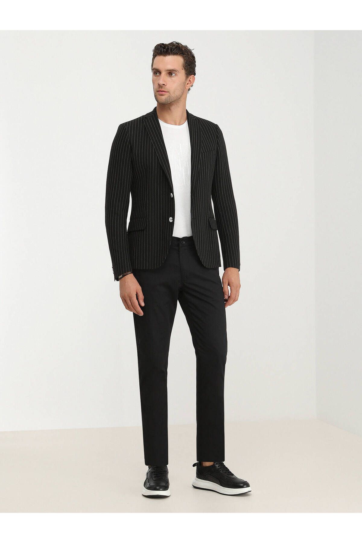 Kip-Black Striped Slim Fit Jacket 2