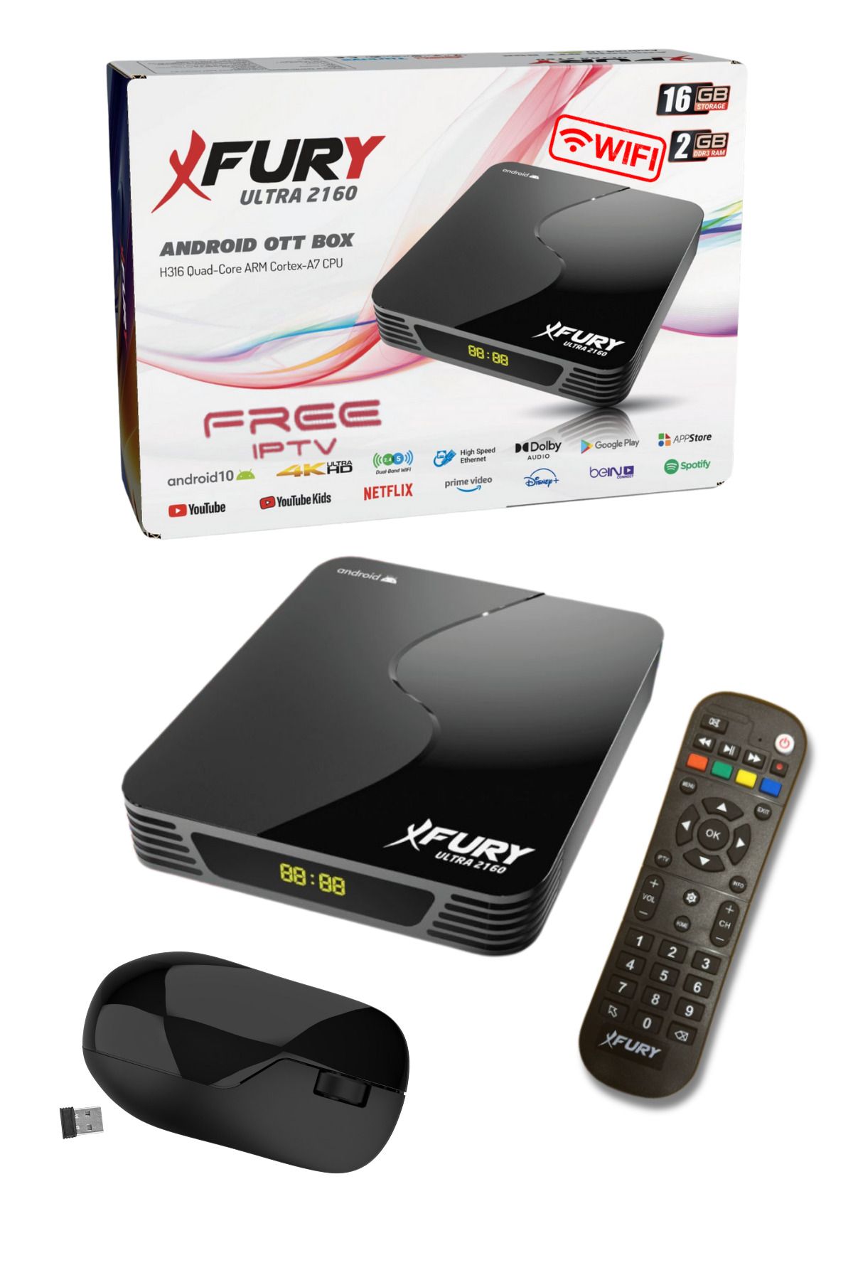 FURY-Ultra 2160 2GB Ram Android TV Box Media Player + ماوس لاسلكي 6