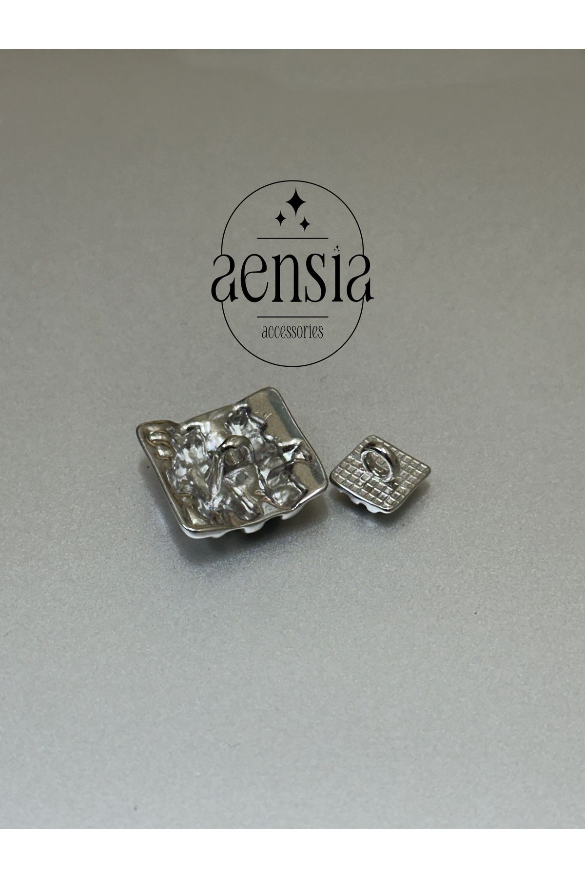 aensia-Silver Square over Striped Pattern Metal Button Set - Pack of 12 (6 Large + 6 Small) 4
