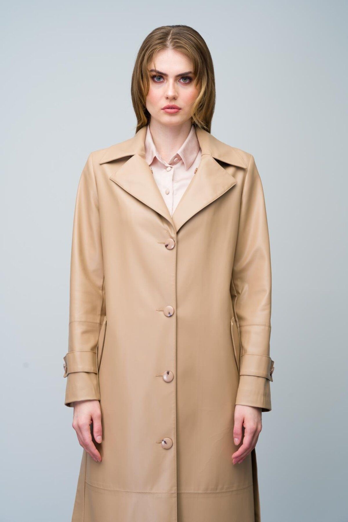 Olcay-KAMEL 6606 - Sheepskin Trench Coat with Detachable Collar and Belt 6