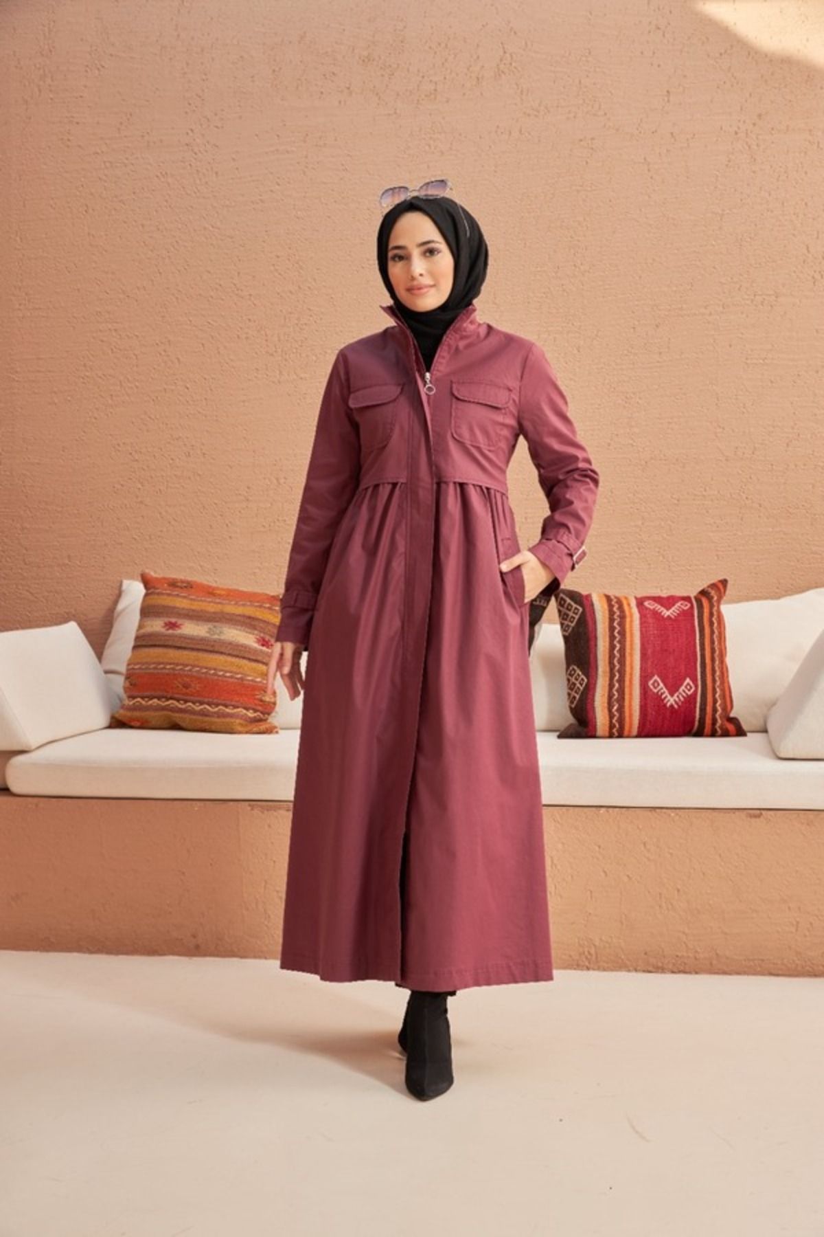 Neways-6302 Model Dusty Rose Trench Coat 1