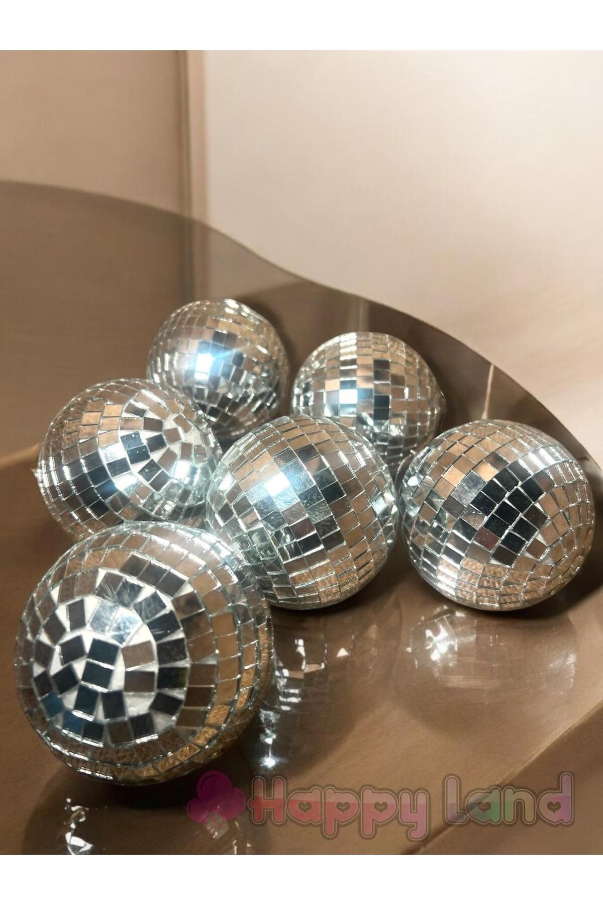 Happyland-New Year's Bright Disco Ball - 8 Cm, 6 Silver Ornaments 6