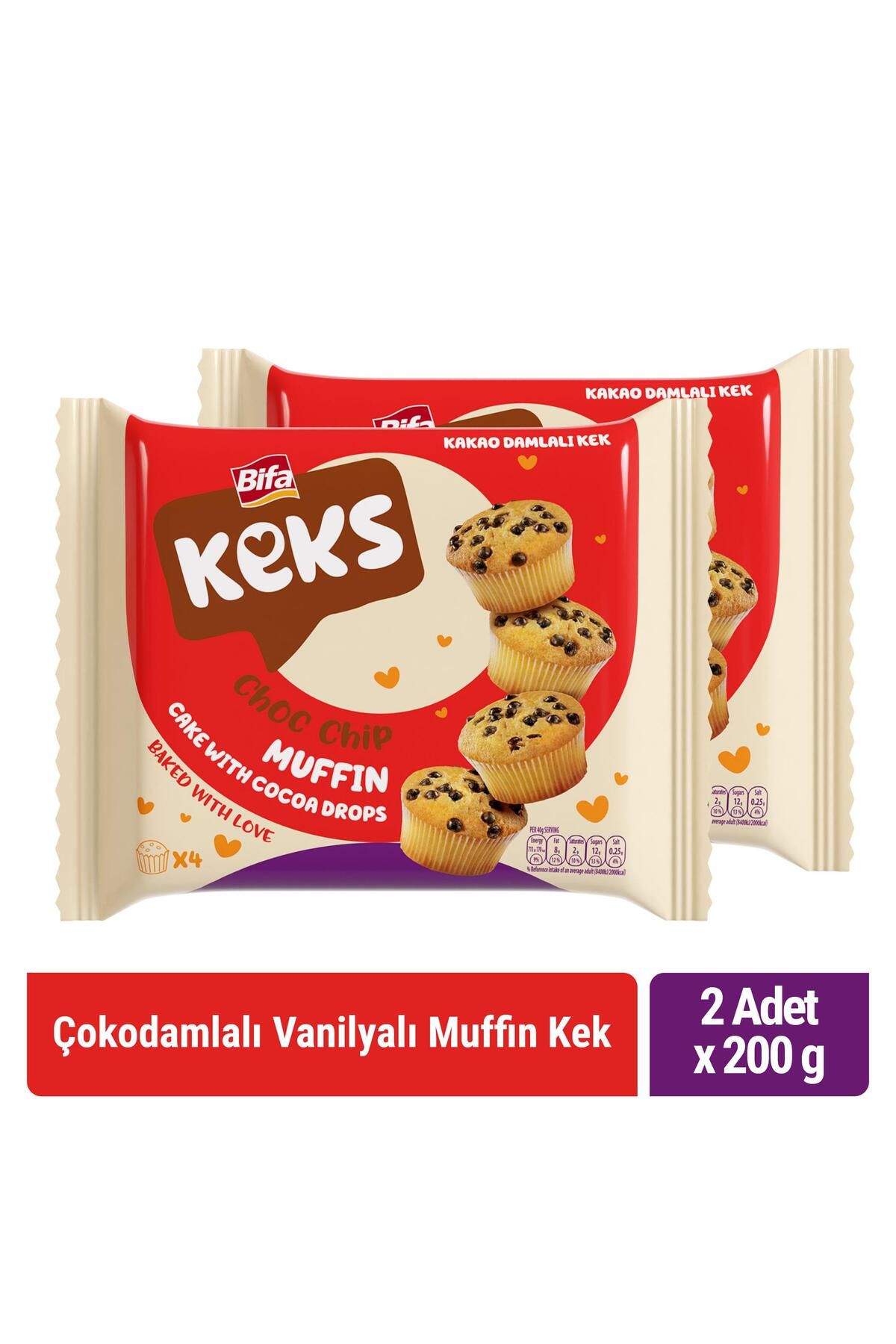 BİFA KEKS Bifa Keks Muffin Kek Kakaolu Damlalı Vanilyalı 200 gr X 2 Adet