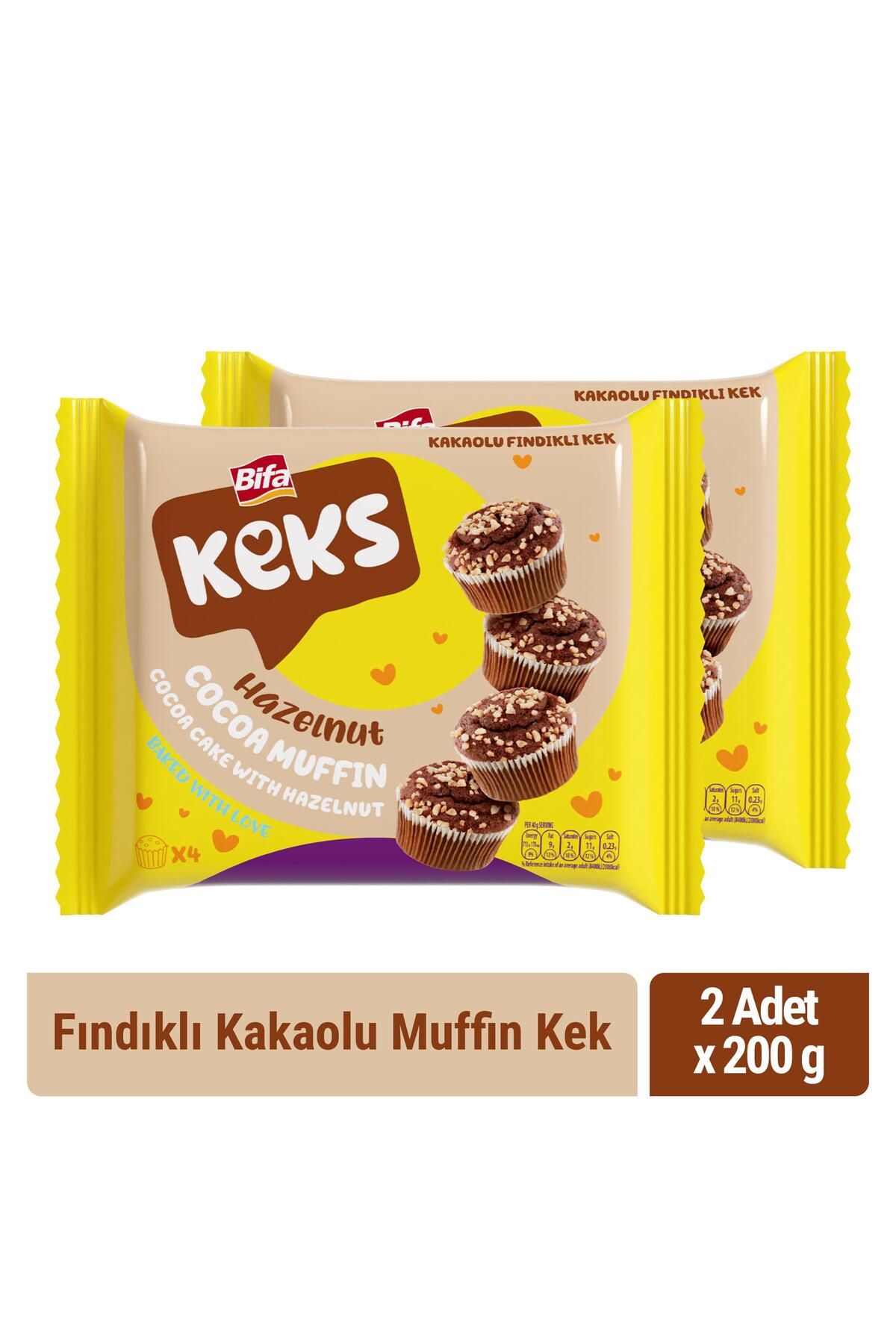 BİFA KEKS Bifa Keks Muffin Kek Fındıklı Kakaolu 200 gr x 2 adet