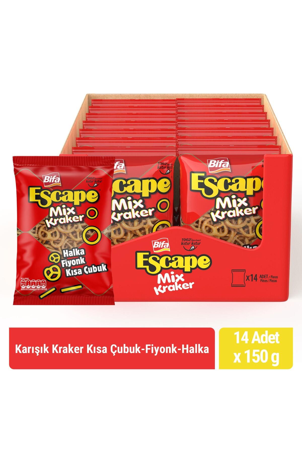 Bifa Escape Escape Mix Kraker Kısa Çubuk - Fiyonk - Halka 150 gr X 14 Adet