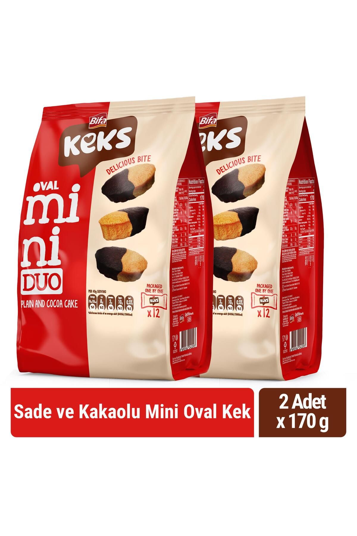 BİFA KEKS Bifa Keks Mini Oval Kek Sade Ve Kakaolu 170 gr X 2 Adet