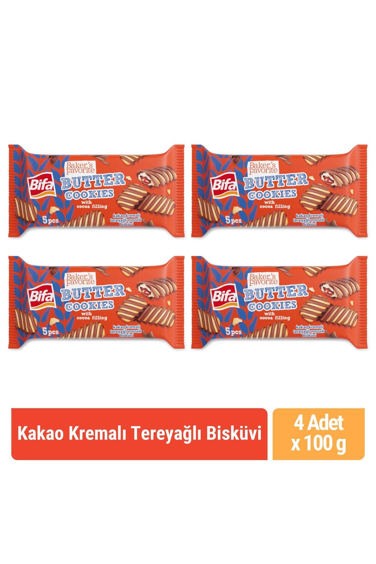 Bifa Baker's Favorite Tereyağlı Bisküvi Kakao Kremalı 100 gr X 4 Adet