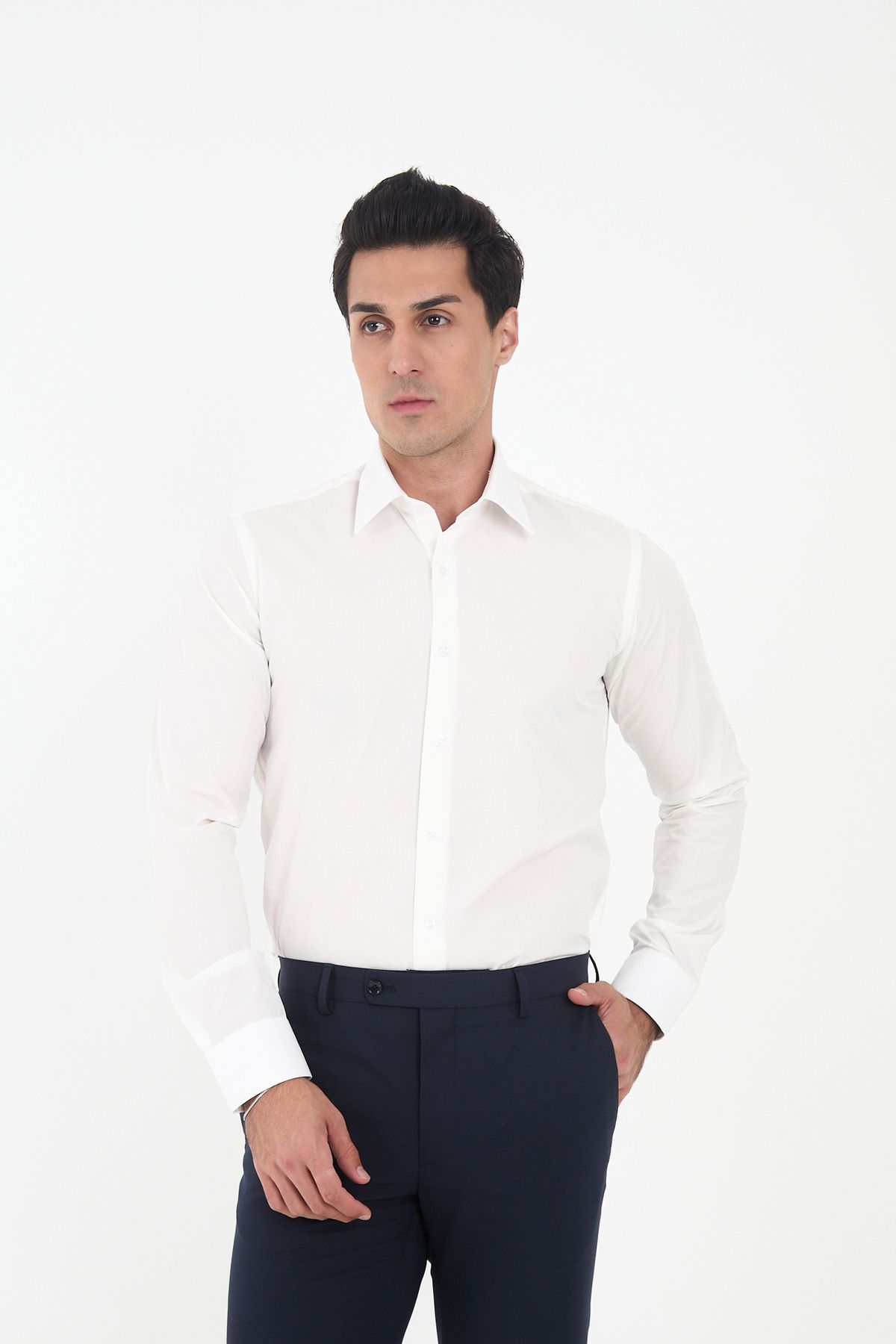 Brianze-White Tie Collar Slim Fit Shirt 1