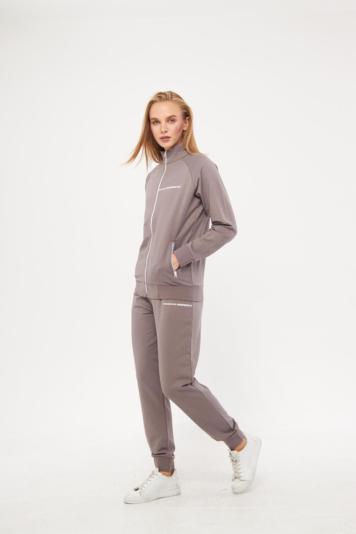 TRENDHİLL-Set de trening pentru femei, din bumbac, cu fermoar, cu picioare elastice 5532 3