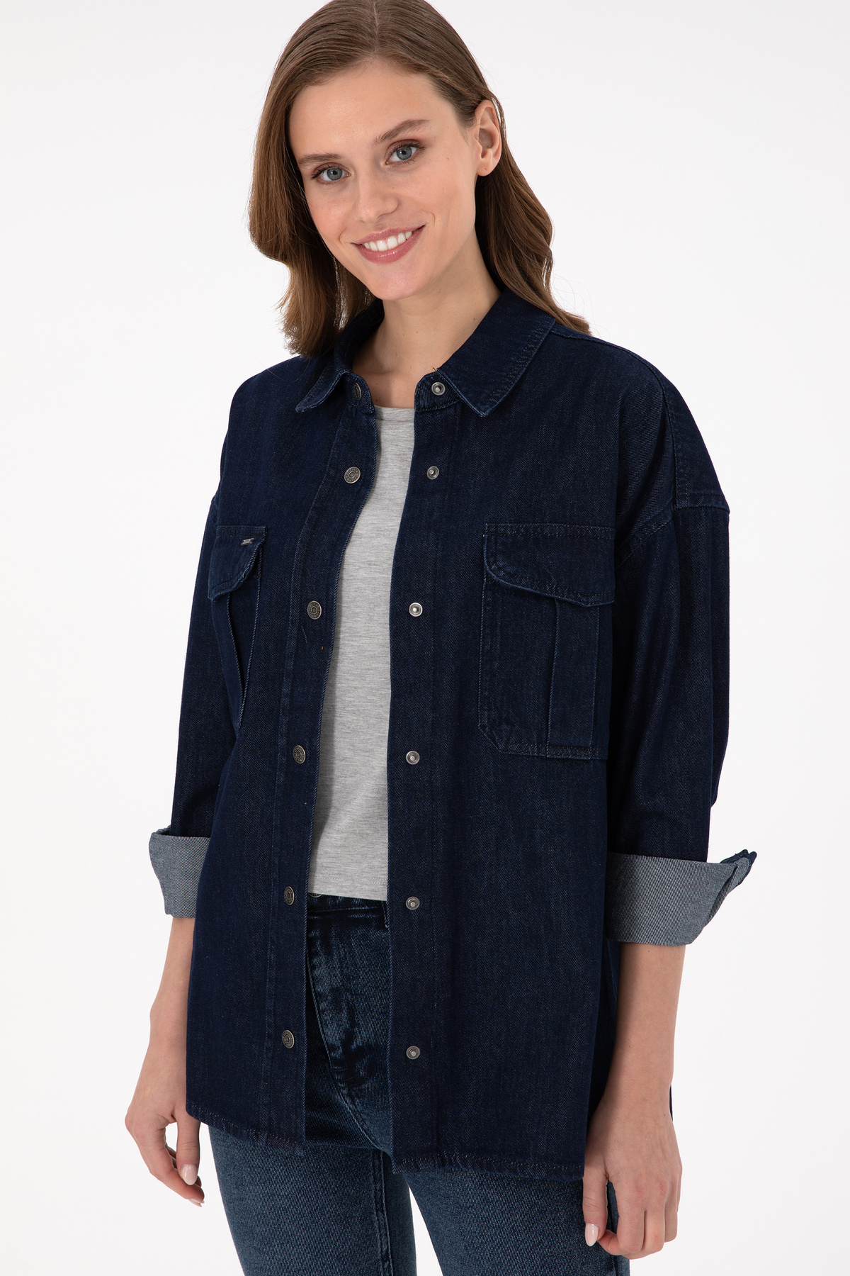 U.S. Polo Assn.  Kadın Mavi Jean Gömlek 50291123-DN0022 - Görsel 3