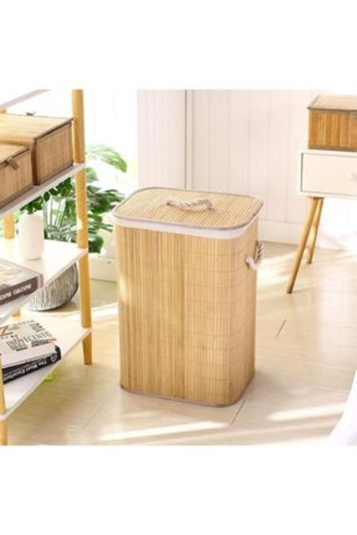 NOVAFACE-Std Bamboo - Natural Dirty Laundry Basket with Folding String 1