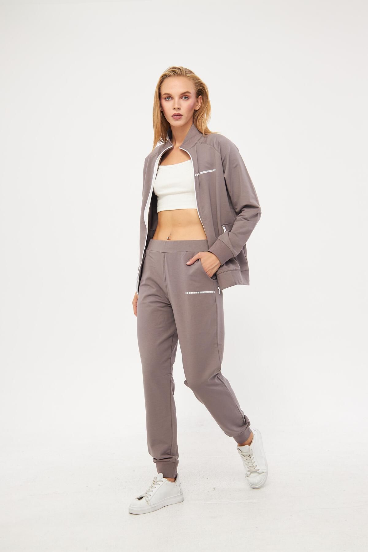 TRENDHİLL-Set de trening pentru femei, din bumbac, cu fermoar, cu picioare elastice 5532 2