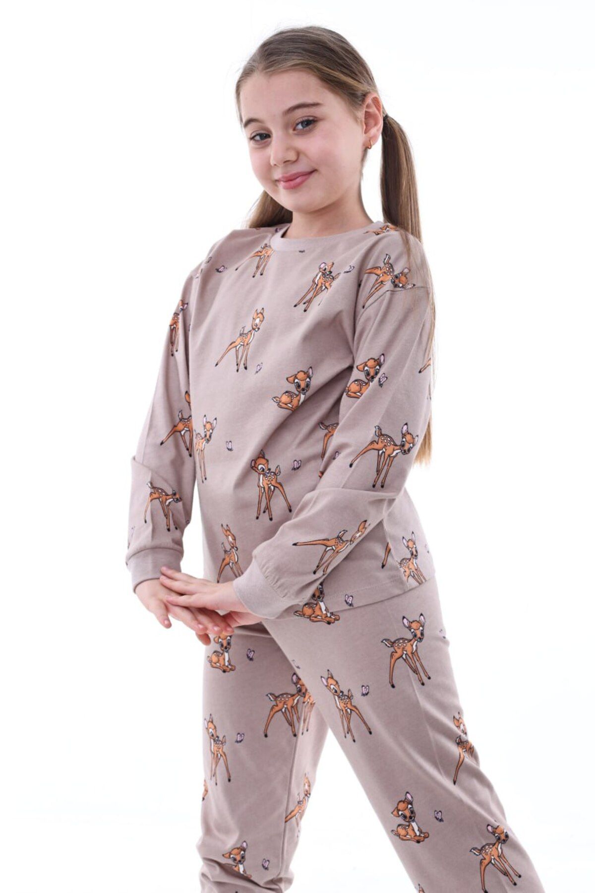 bunny hopp-100% Cotton Single Jersey Combed Cotton Fabric Patterned Long Sleeve Girls' Pajamas Set (3,4,5,6,7,8 Years) 4