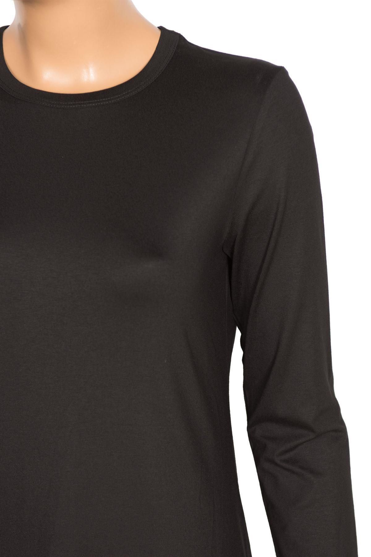 Defrina-Women's Basic Combed Cotton O-Neck Black Tunic 4