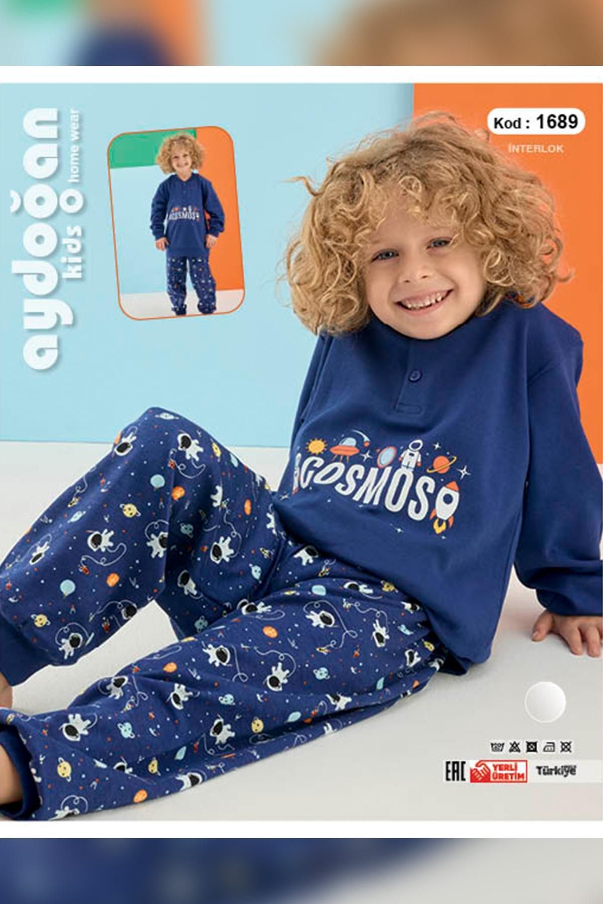 Aydoğan-Boy's Arda Interlock Sapphire Pajama Set 1689 3