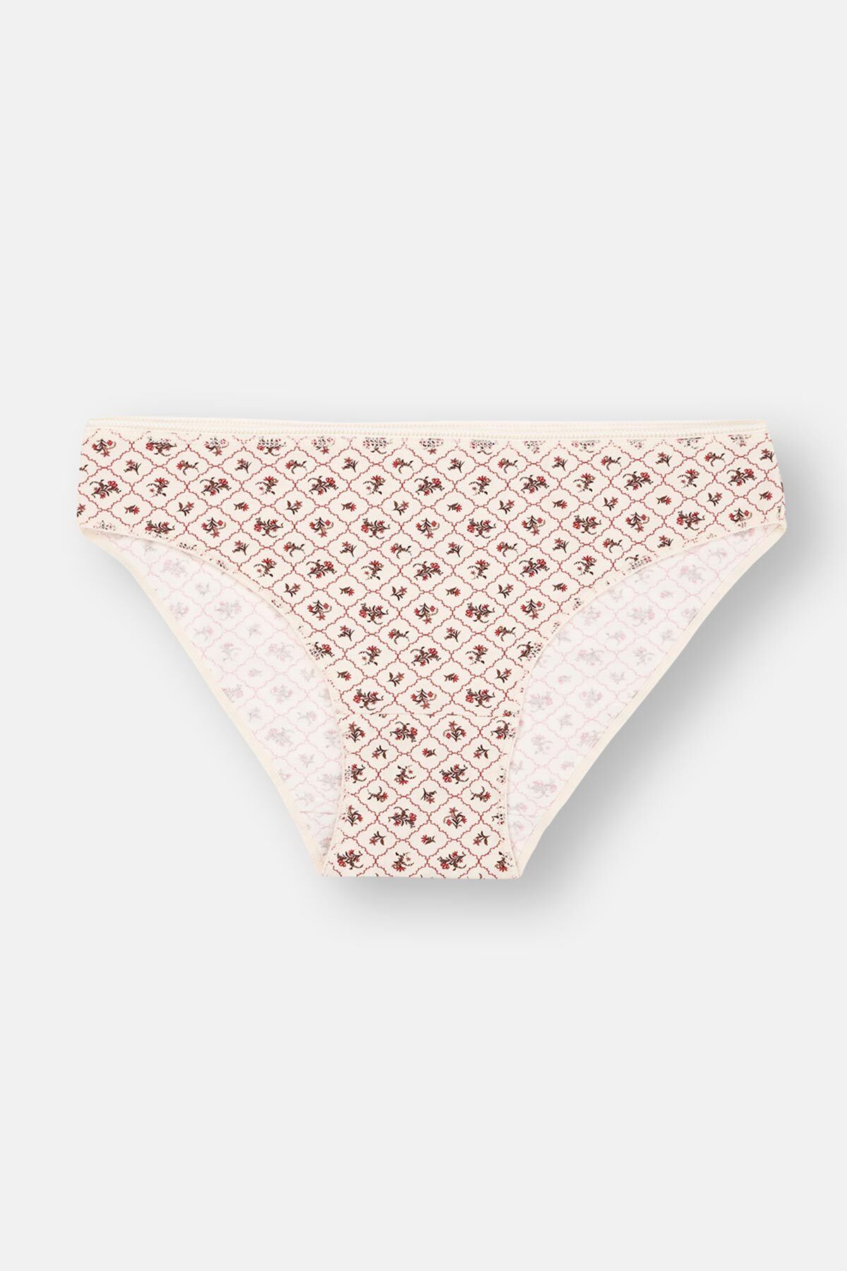 Dagi-Ecru-Red-Milk Brown Women's 3-Piece Patterned Brief Panties 2