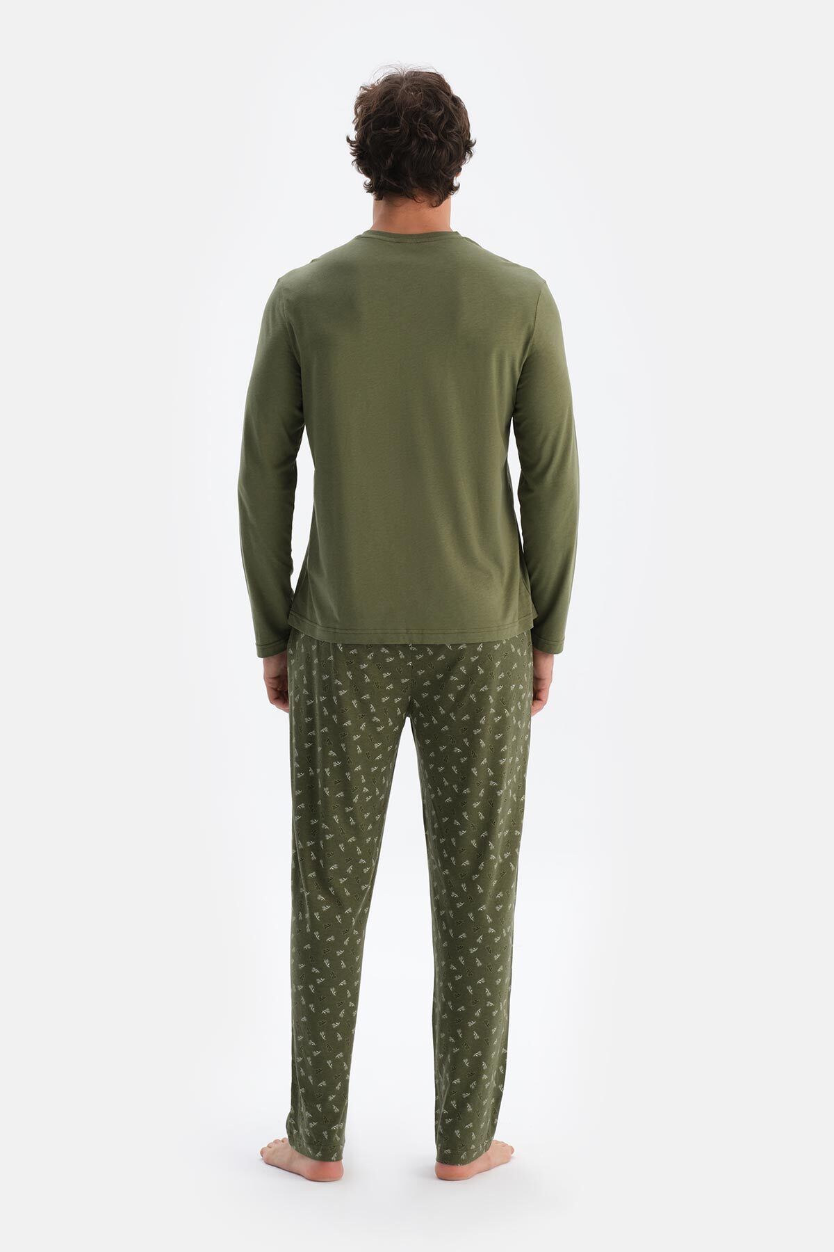 ست پیژامه مردانه خاکی V YAKA شلوار لباس خواب MODAL T SHIRT PANTS Dagi