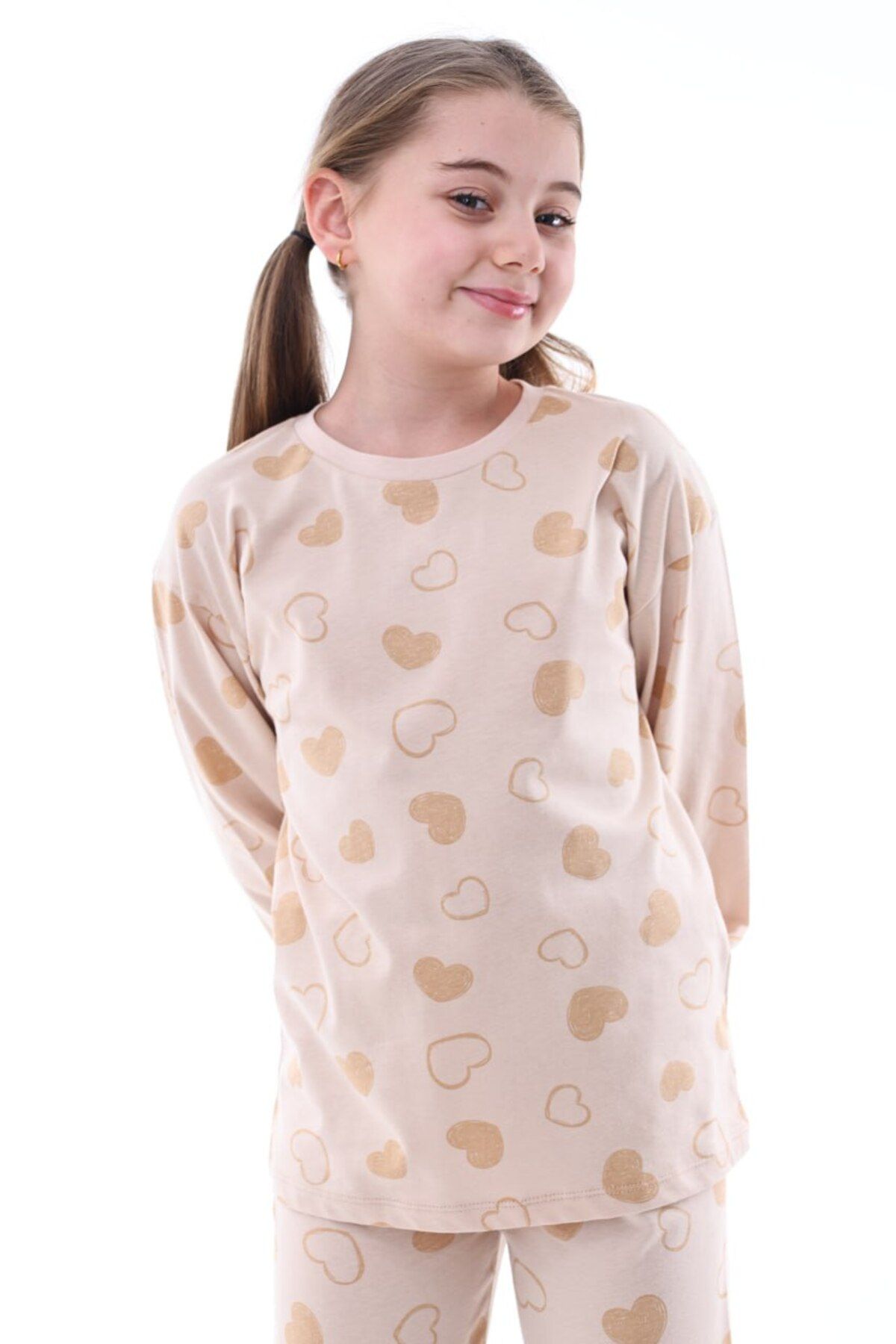 bunny hopp-Heart Patterned 100% Cotton Long Sleeve Girl's Pajama Set - Age 3-8 3