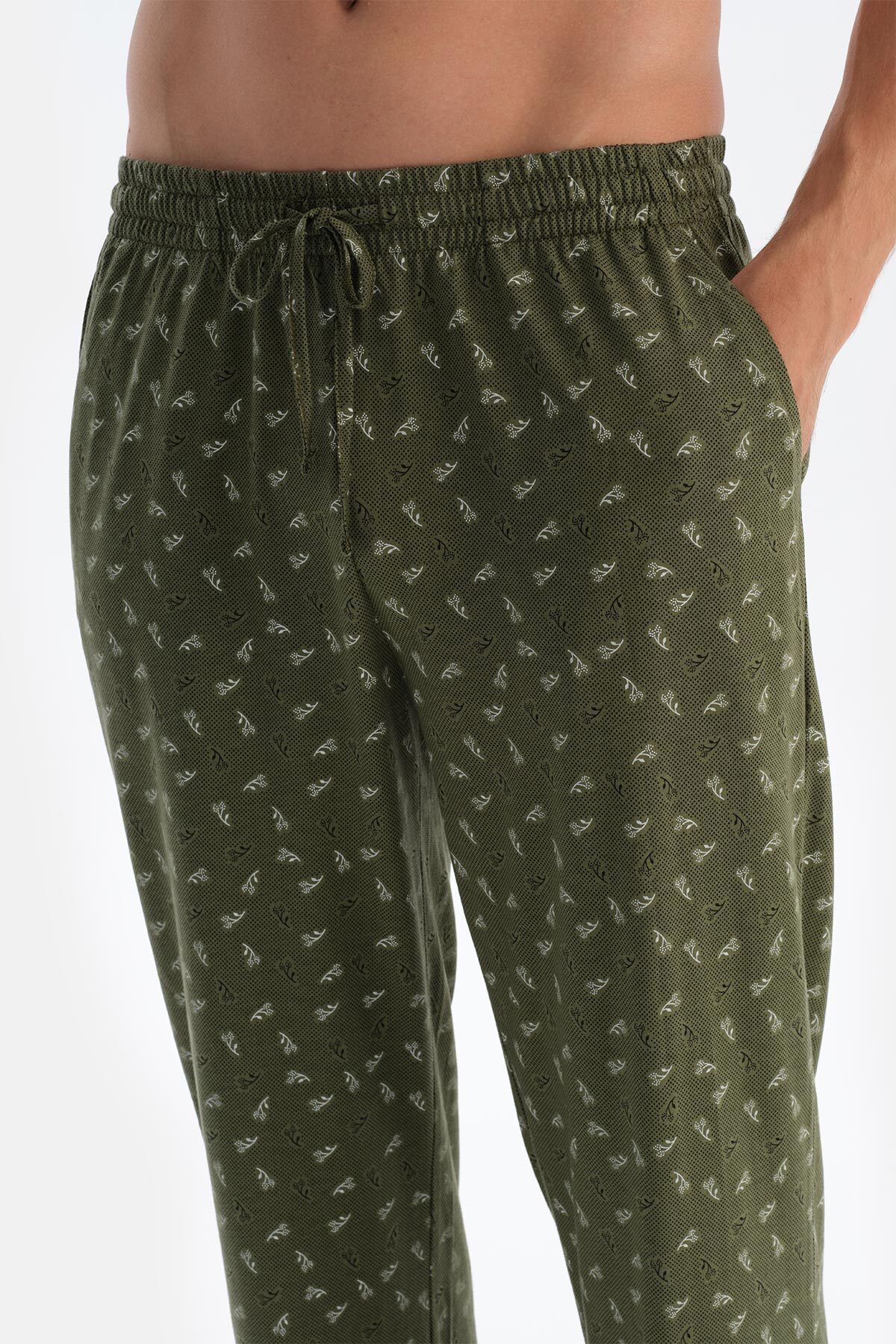 ست پیژامه مردانه خاکی V YAKA شلوار لباس خواب MODAL T SHIRT PANTS Dagi