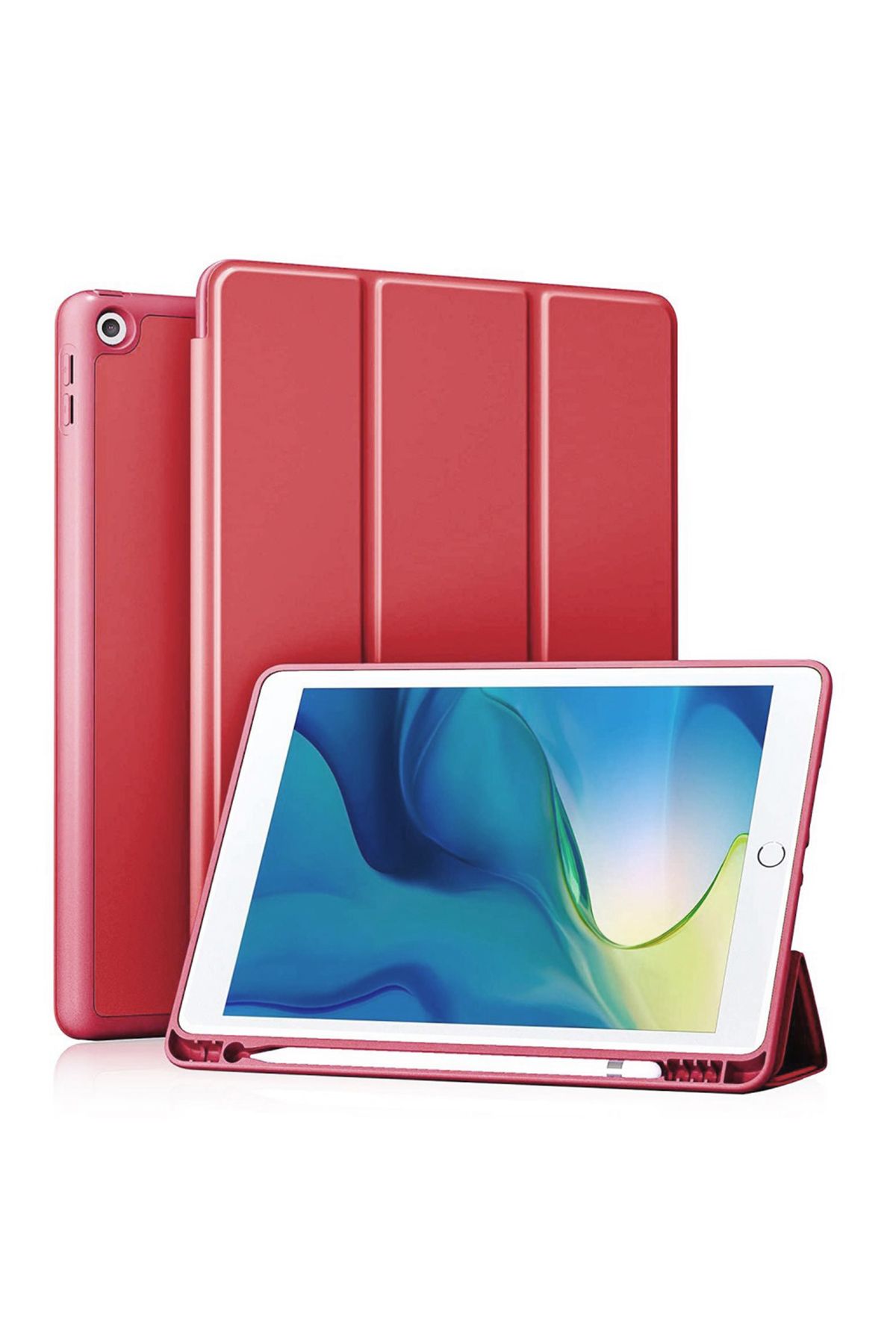 Nettech-Apple iPad 7. Generation 10.2 Inch Compatible Premium Smart 360 with Pen Slot Cover - Red 1