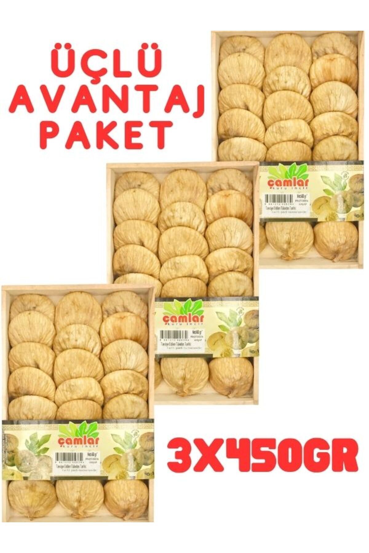 çamlar Doğal Kuru Incir Orta Boy Ahşap Tabak 450 gr 3'lü Paket