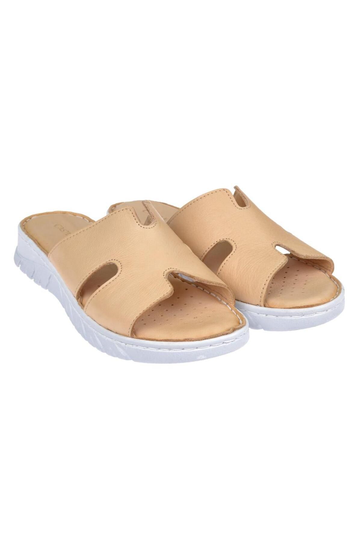 pullman-Beige Genuine Leather Women's Slippers - Sk-22357 Comfort 4