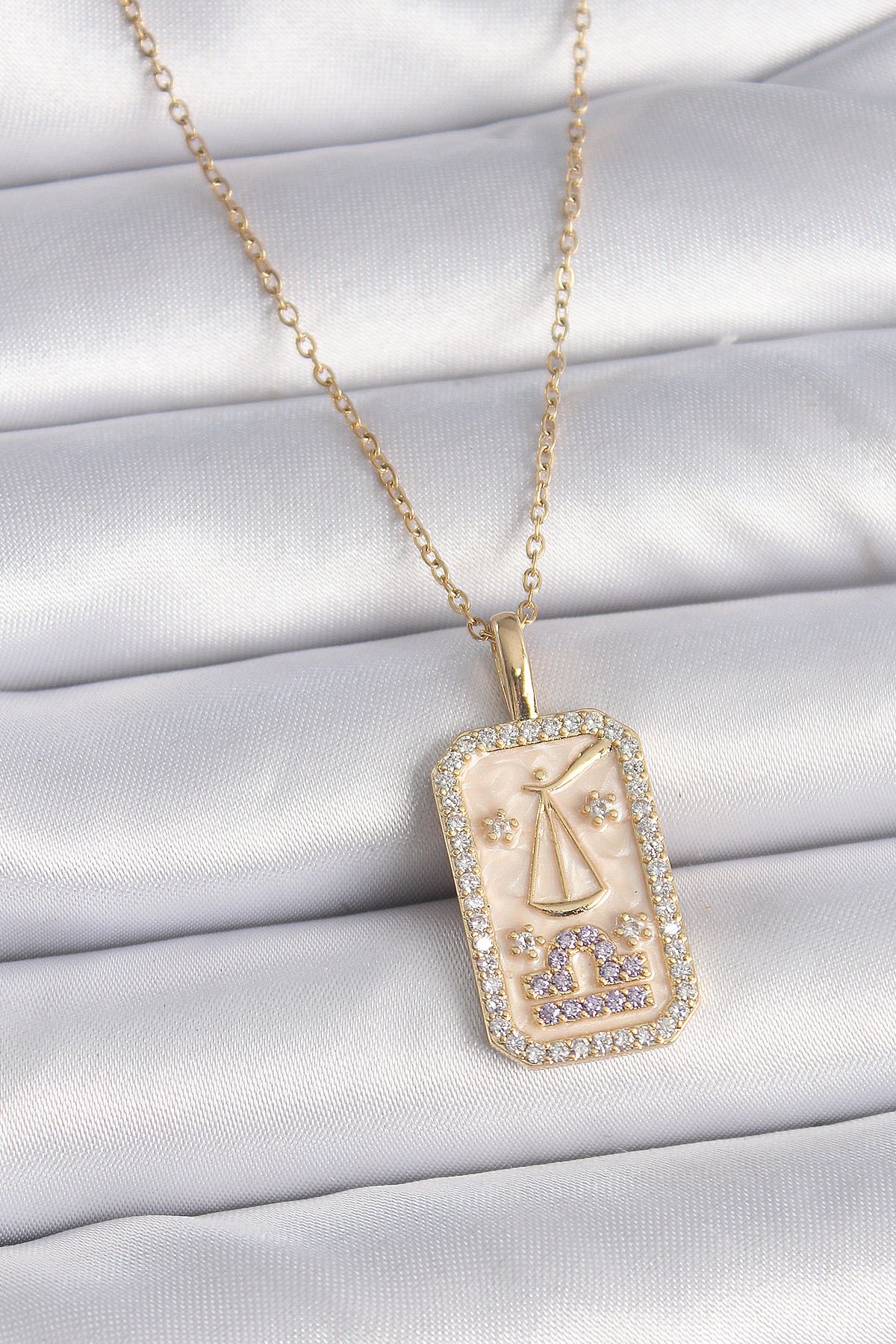 MMB Boutique 316L Çelik Gold Renk Zincir Terazi Burcu Zirkon Taşlı Kadın Kolye