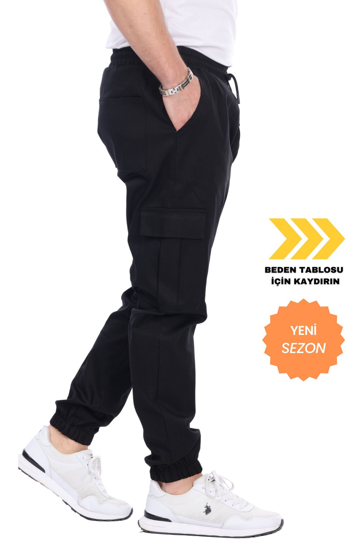 pantalon de jogging homme de qualité en coton lycra avec taille et jambe élastiquées en gabardine et poche cargo
