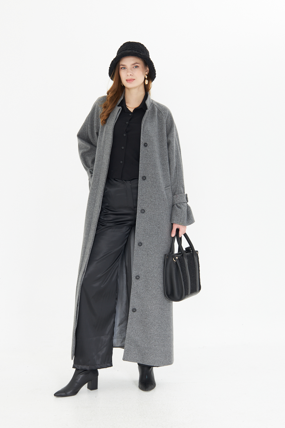 azeemprive  Tam Boy Astarlı Kaşe Kaban - Görsel 5