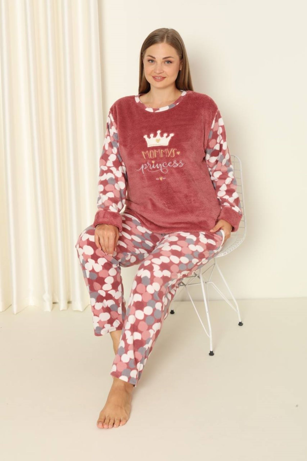 shopshop Kadın Well Soft Büyük Beden Polar Peluş Pijama Takımı-20078