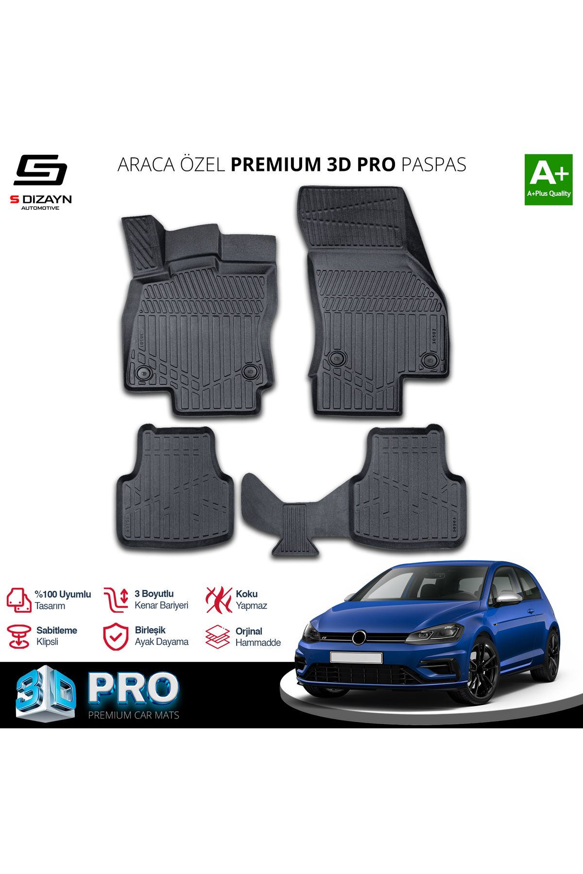 TREND Meka Part VW Golf 7 3D Pro Havuzlu Paspas 2012-2020 A+ Kalite