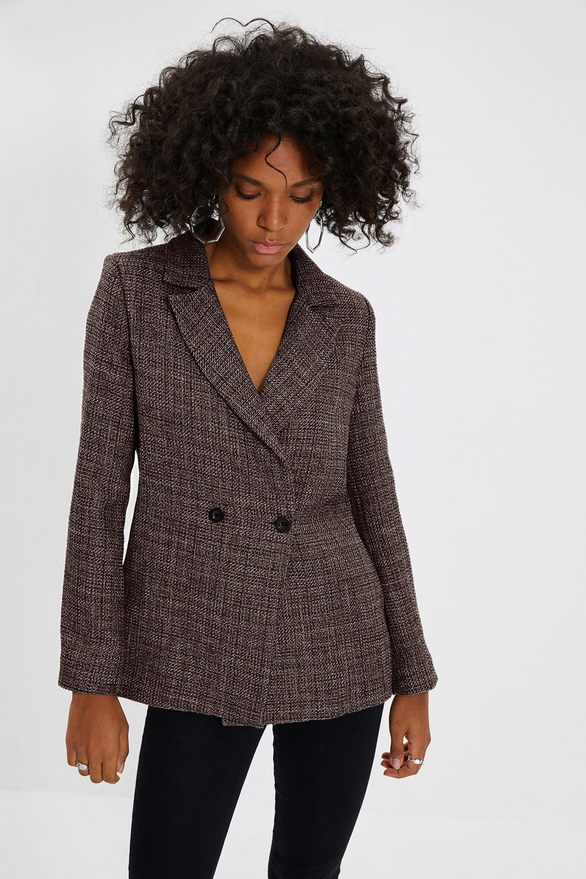 Trendyol Collection Antracytowa marynarka z regularną podszewką, zapinana na guziki TWOAW22CE0667