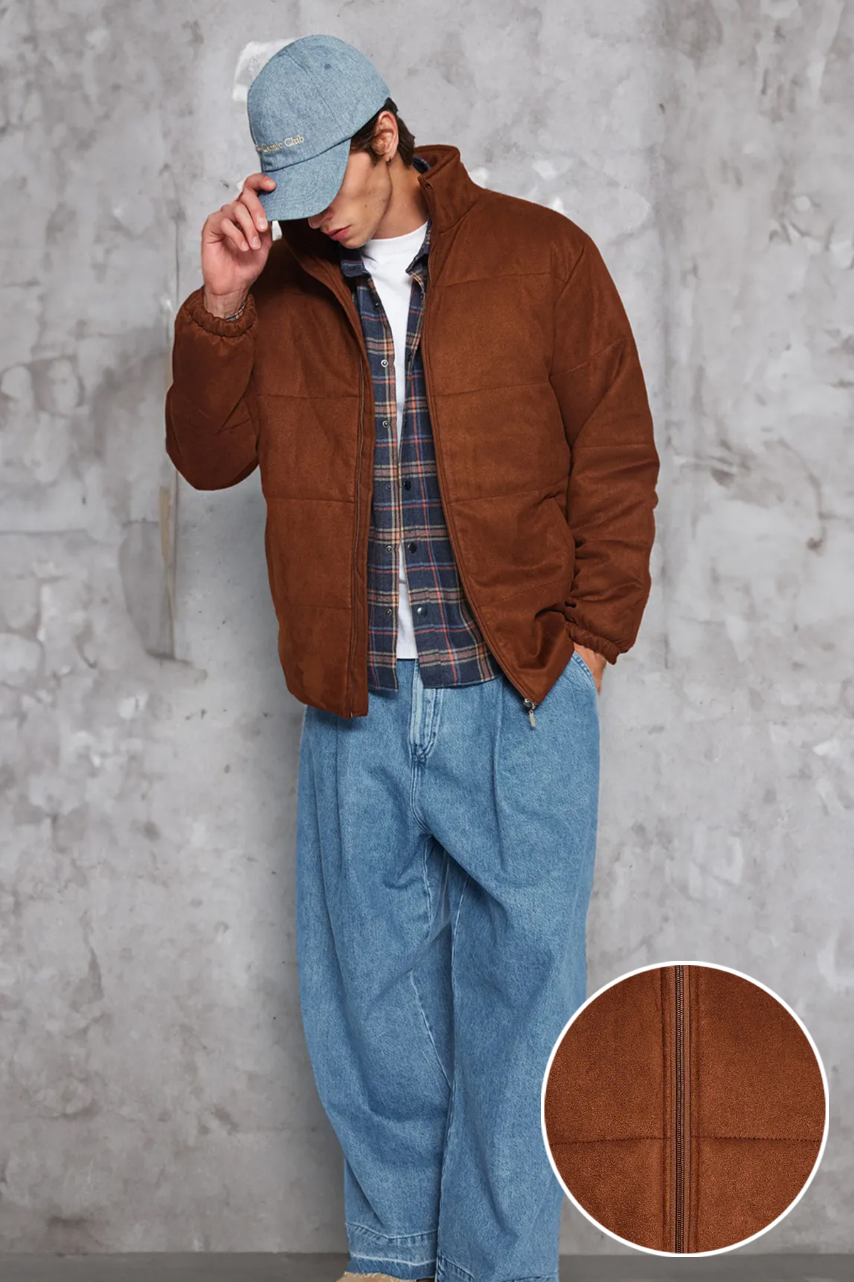 Trendyol Collection Kurtka zamszowa Regular Fit Brown - kołnierz stójka, lekkie wypełnienie TMNAW24MO00011