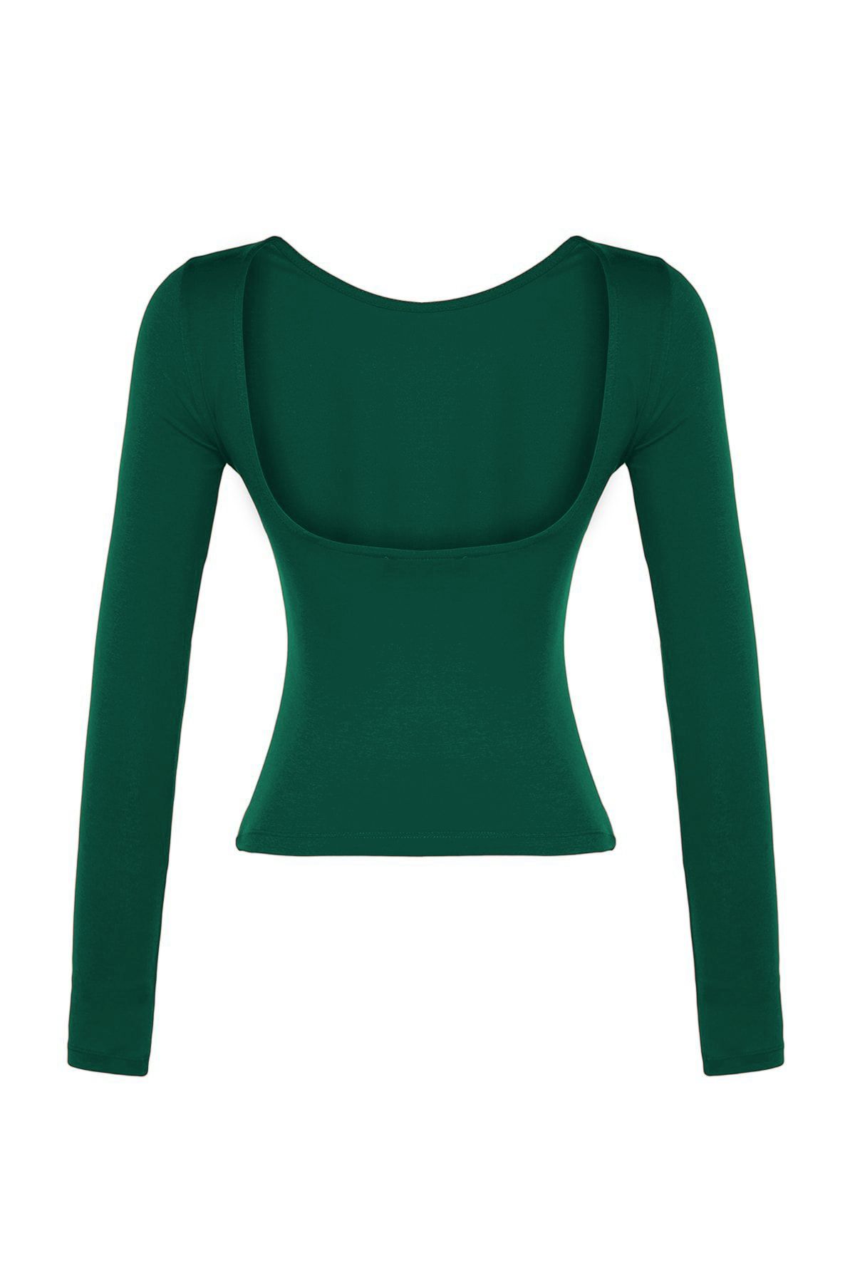 Trendyol Collection-Bluzka z bawełny w kolorze szmaragdowej zieleni, elastyczna, bez pleców, dopasowana Twoaw24Bz00160 8