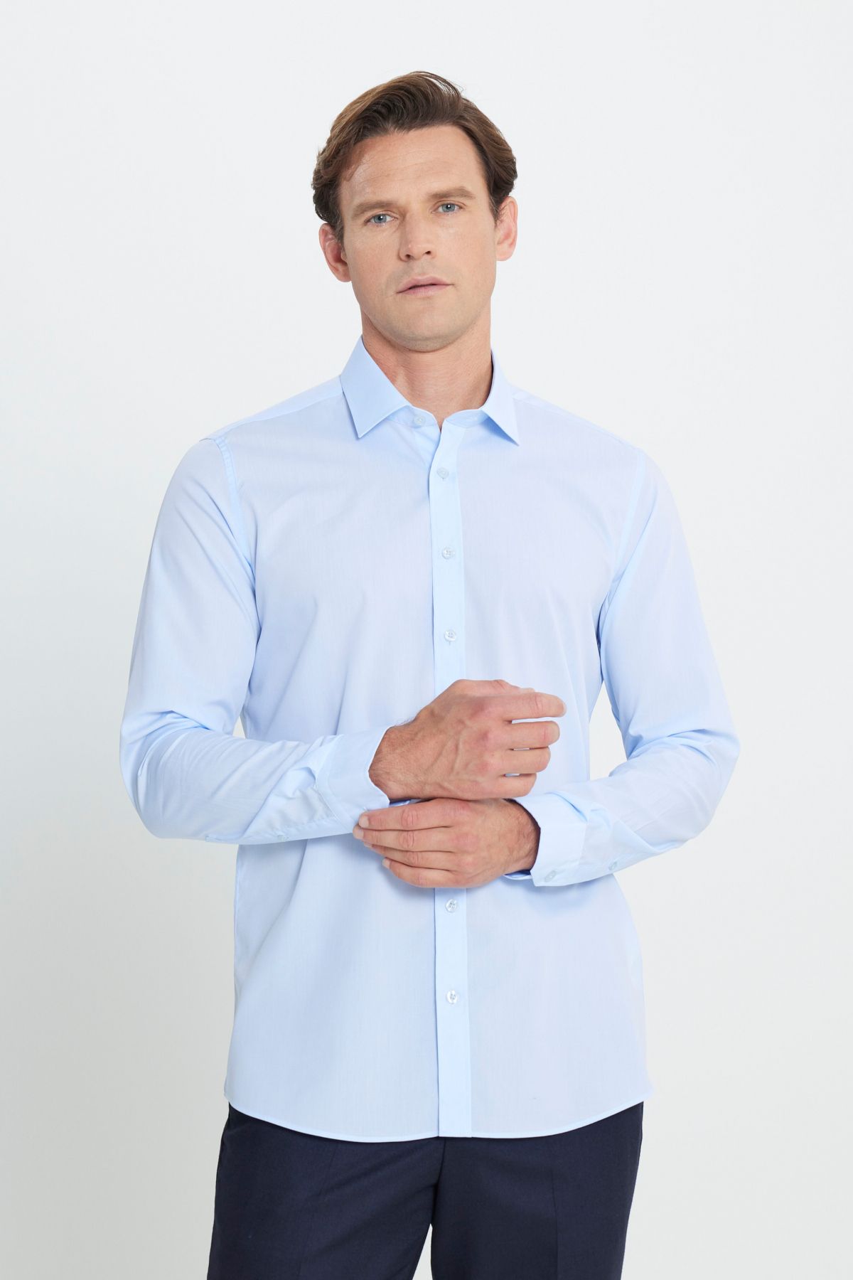 ALTINYILDIZ CLASSICS-Cămașă clasică pentru bărbați, albastru deschis, rezistent la apă și pete, nano 100% bumbac, slim fit 4