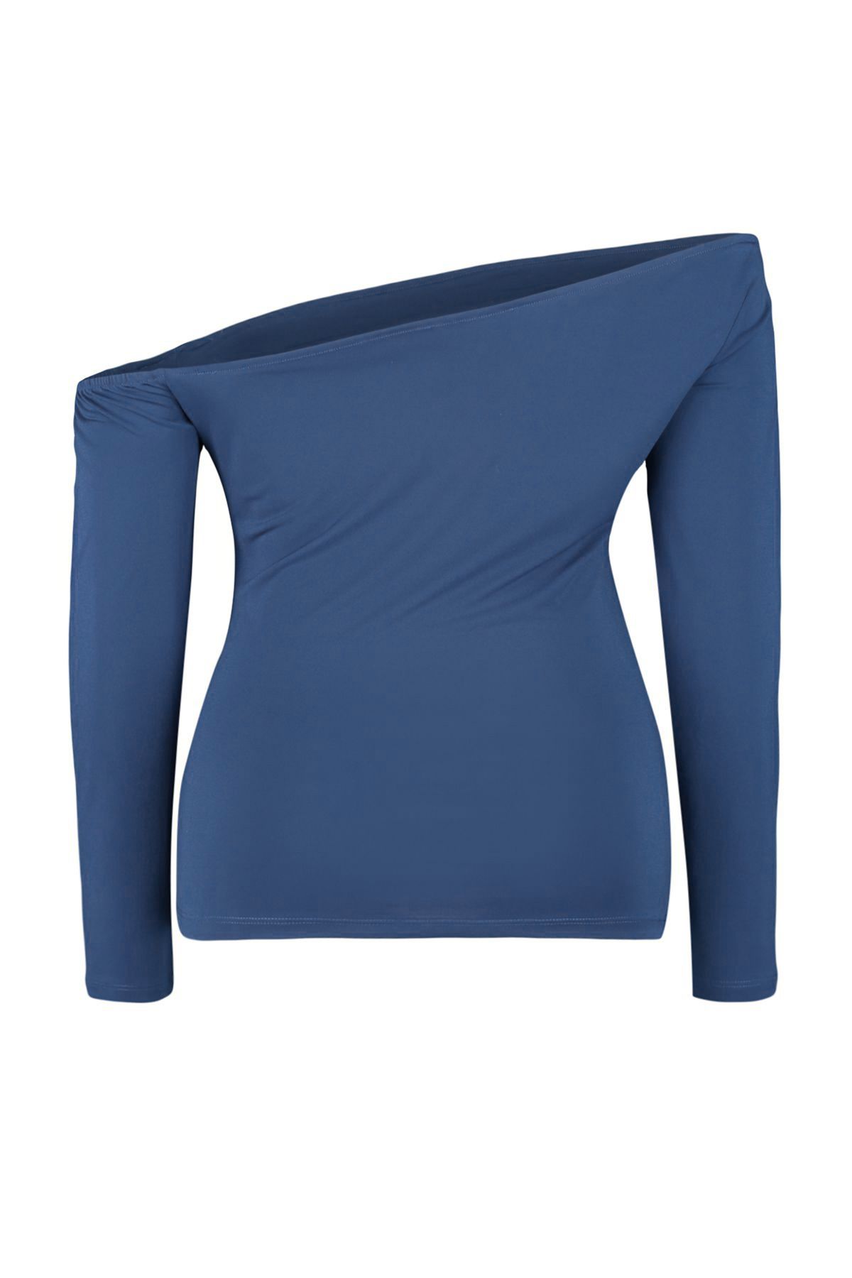 Trendyol Curve-Blue Asymmetric Collar Knitted Blouse TBBAW24AF00032 5