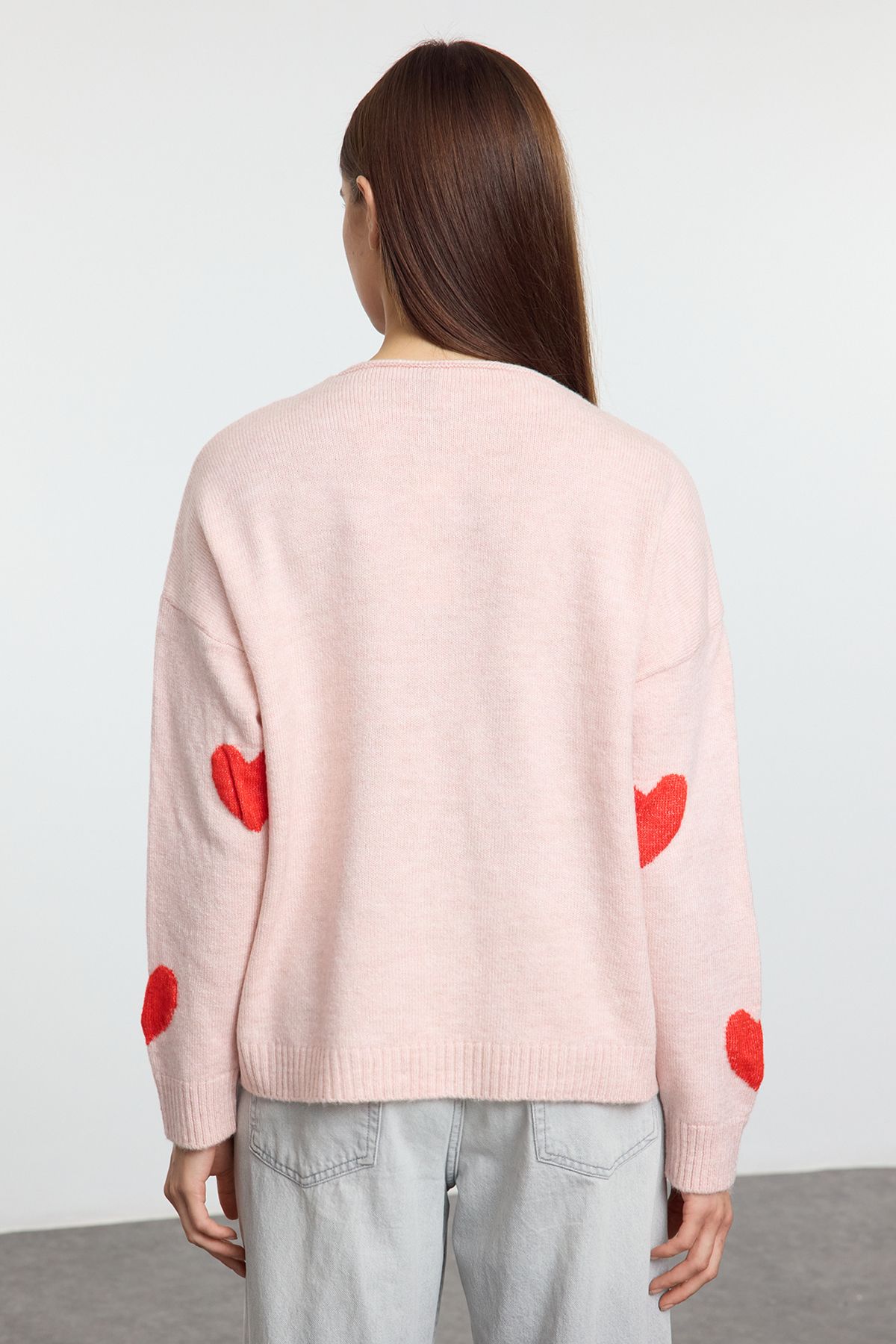 Trendyol Collection-Pink Heart Patterned Knitwear Cardigan with Tie Detail Twoaw25Hi00362 5