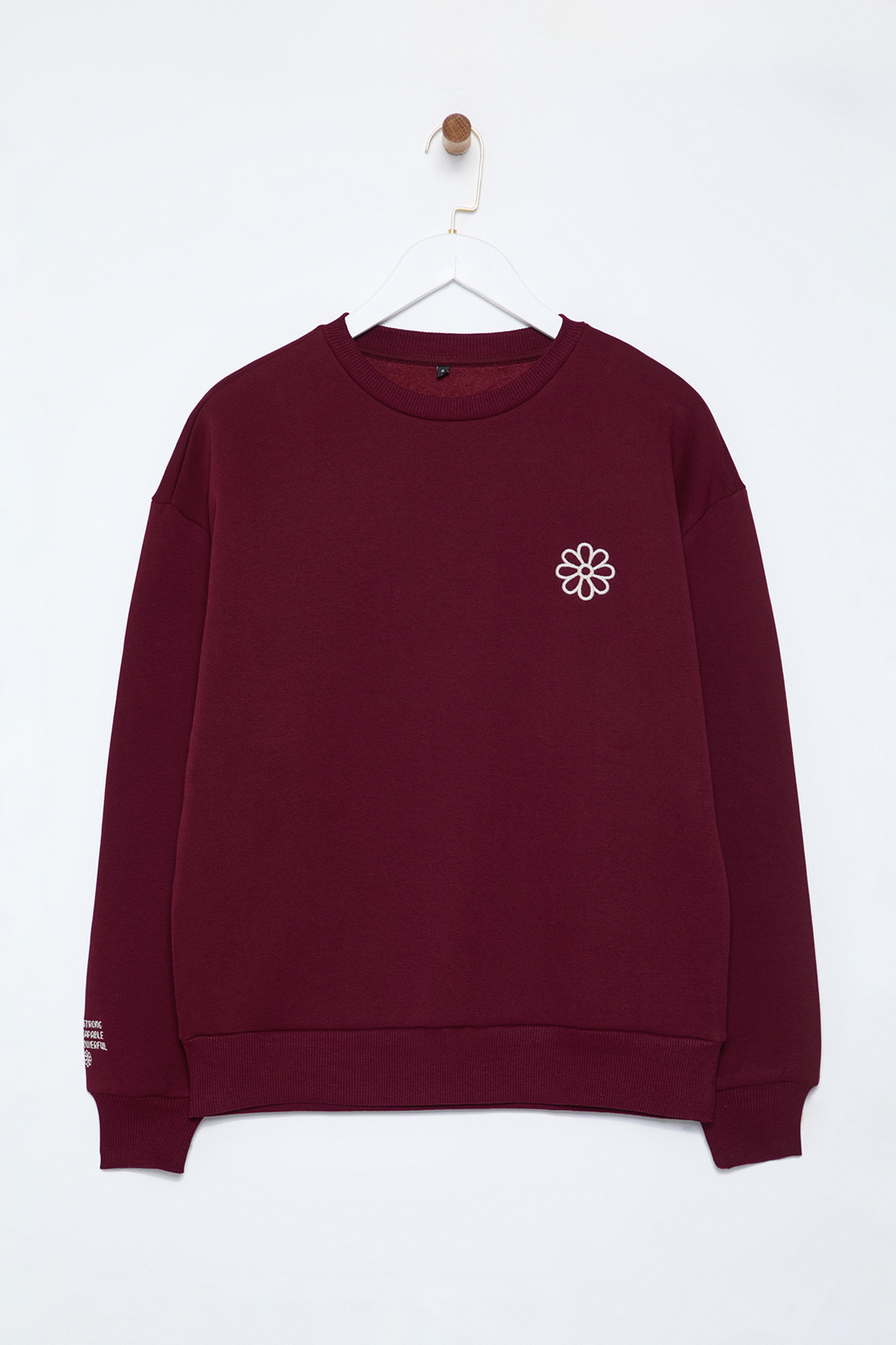 Trendyol Collection-Burgunderfarbenes, besticktes, dickes Strick-Sweatshirt aus Fleece – reguläre Passform TWOAW25SW00176 6