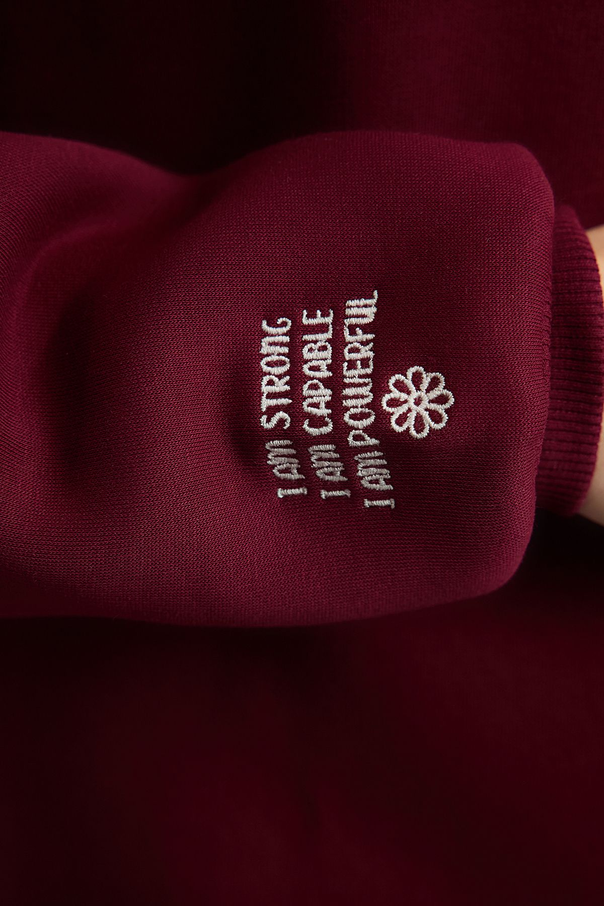 Trendyol Collection-Burgunderfarbenes, besticktes, dickes Strick-Sweatshirt aus Fleece – reguläre Passform TWOAW25SW00176 4