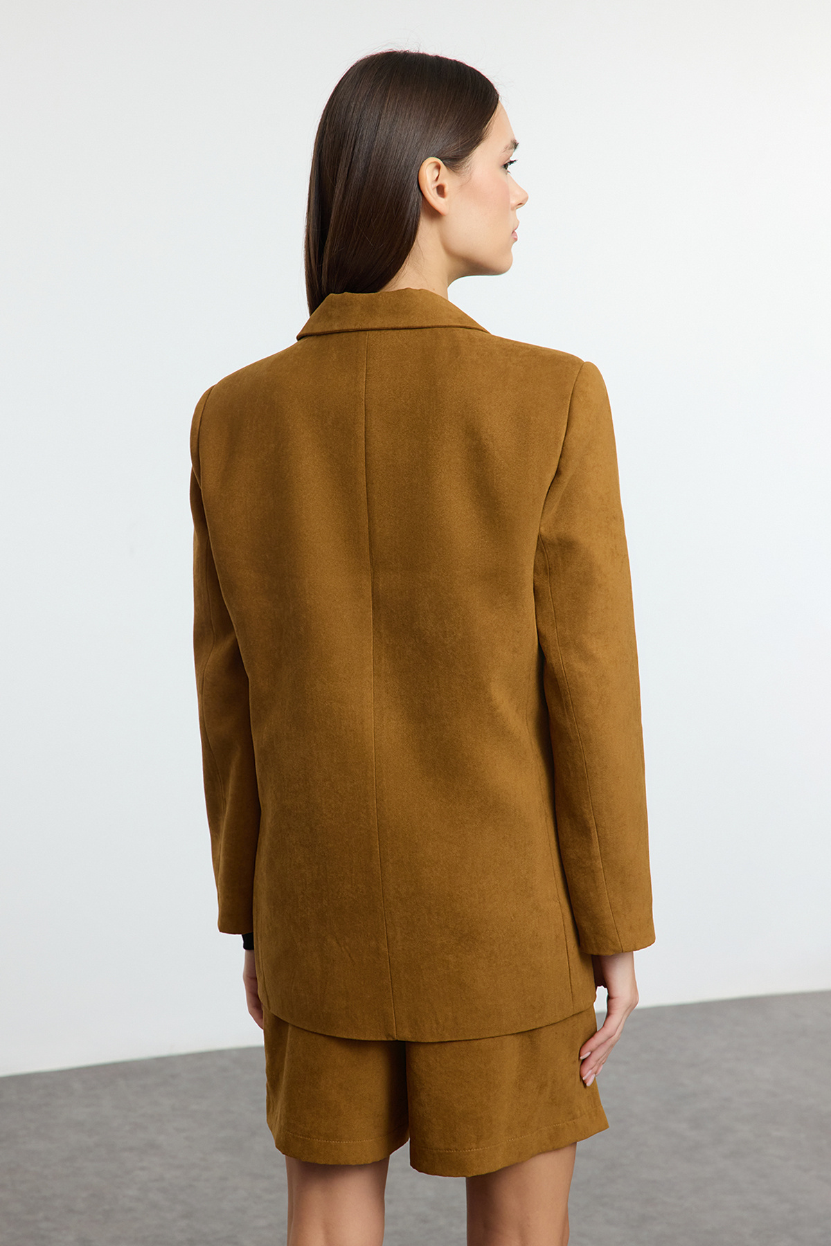Trendyol Collection-Hnědý semišový tkaný sako Twoaw25Bc00040 5