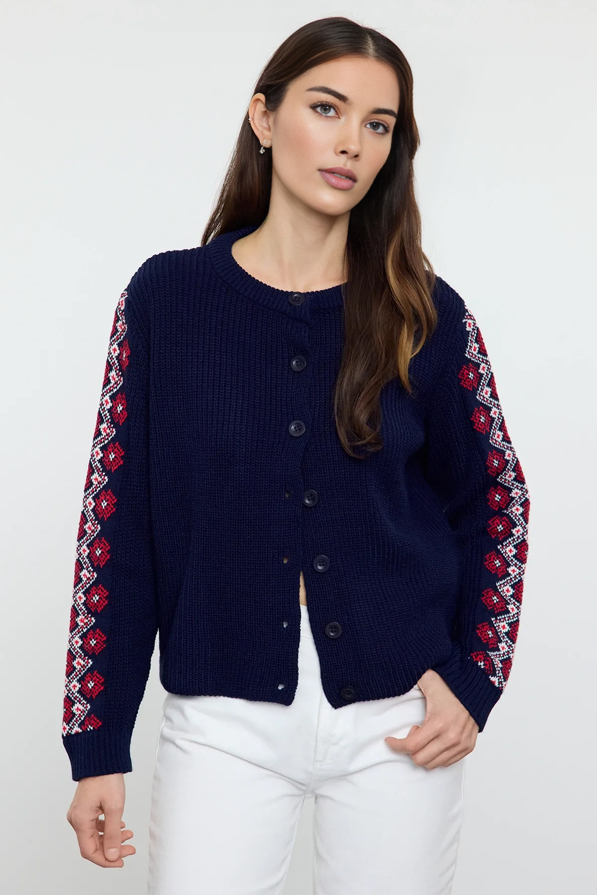 Trendyolmilla  Lacivert Nakış Desenli Triko Hırka TWOAW25HI00379 - Görsel 2