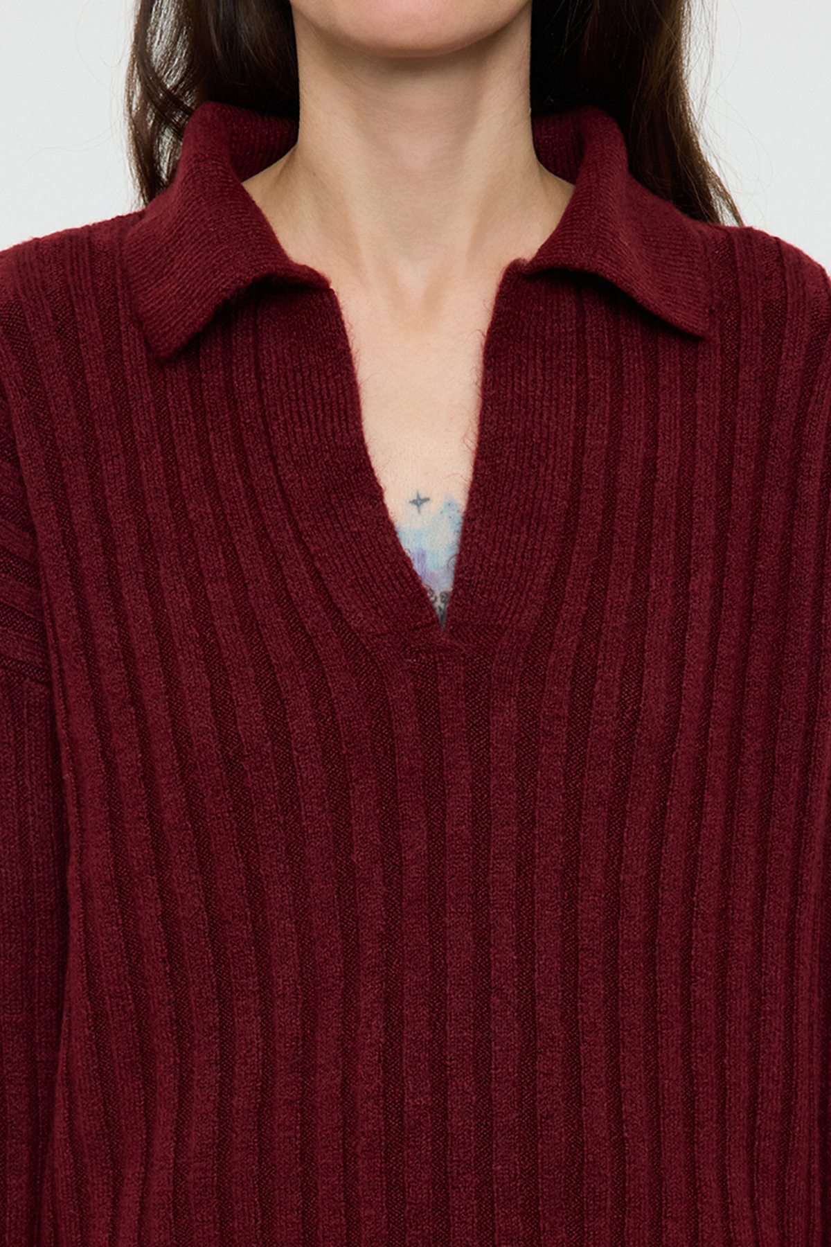 Trendyolmilla  Bordo Yumuşak Dokulu Polo Yaka Triko Kazak TWOAW24KZ00678 - Görsel 4