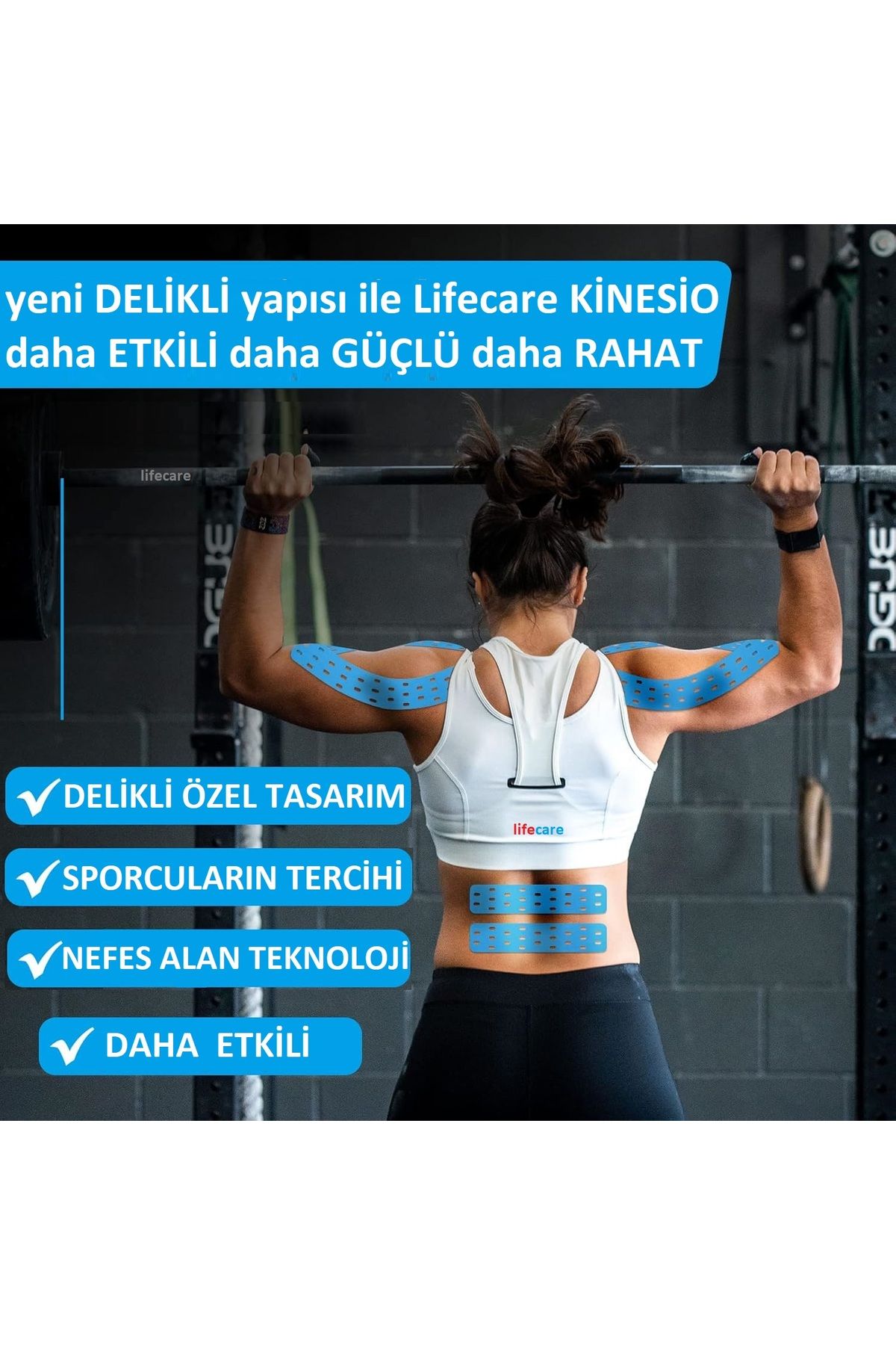 Life Care Delikli Kinesio 5 Cm X 5 M Ağrı Bandı Mavi