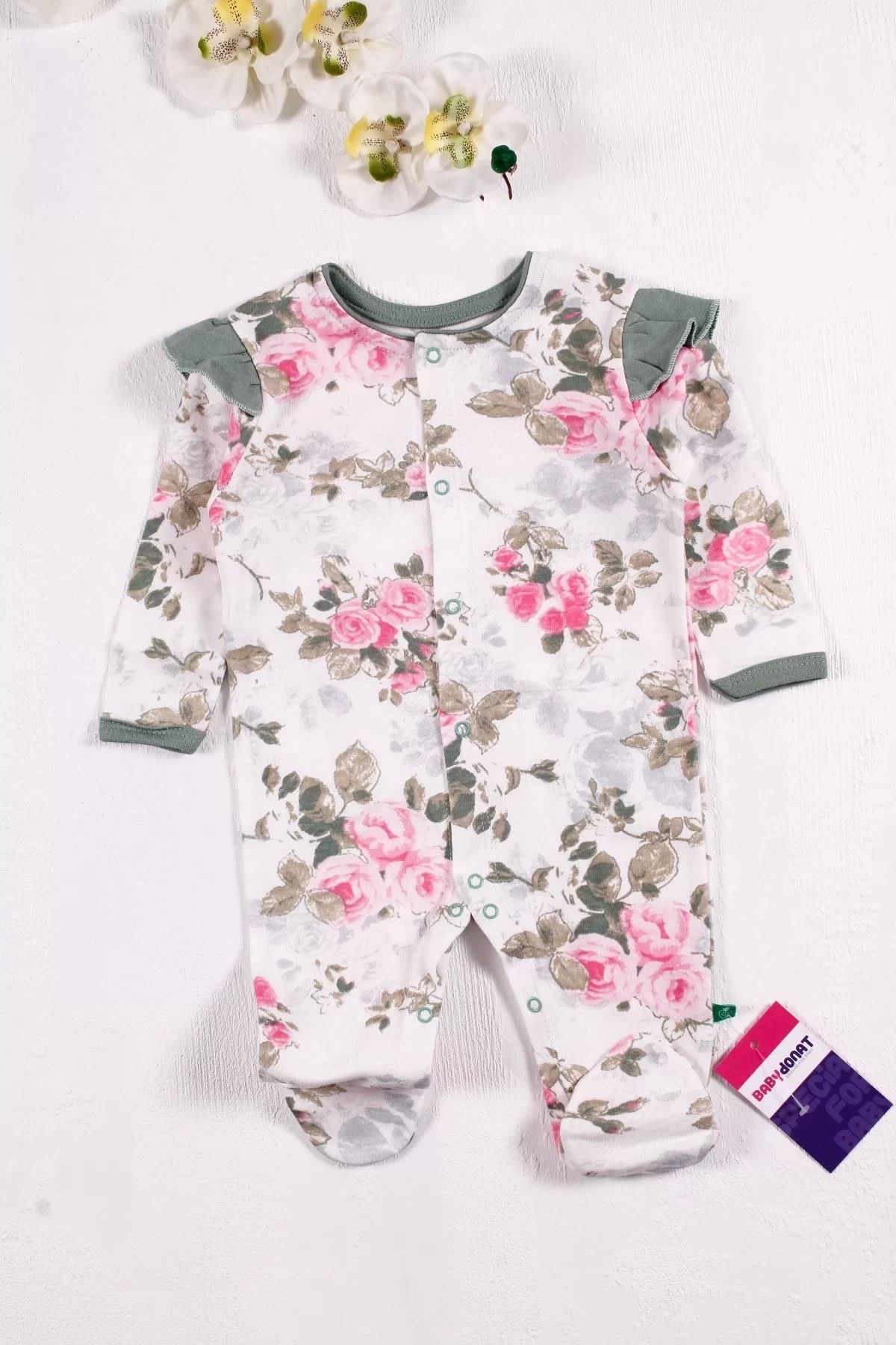 Eng-Baby Girl Jumpsuit with Floral Patterned Hat 1