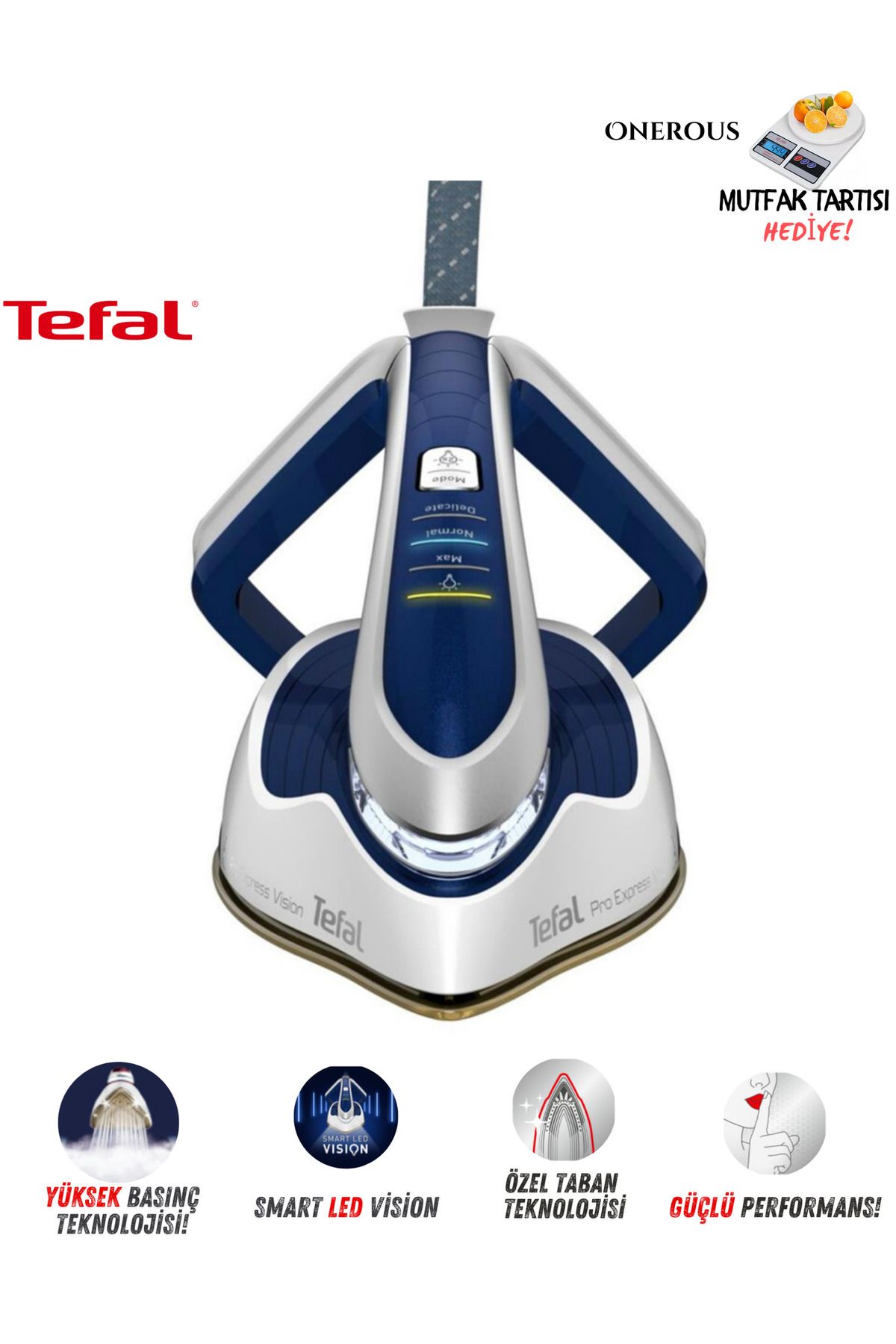 TEFAL 700 G/dk'lık Şok Buhar Ve 8,1 Bar Buhar Basınçlı Buhar Kazanlı Ütü, Akıllı Aydınlatma Teknolojisi